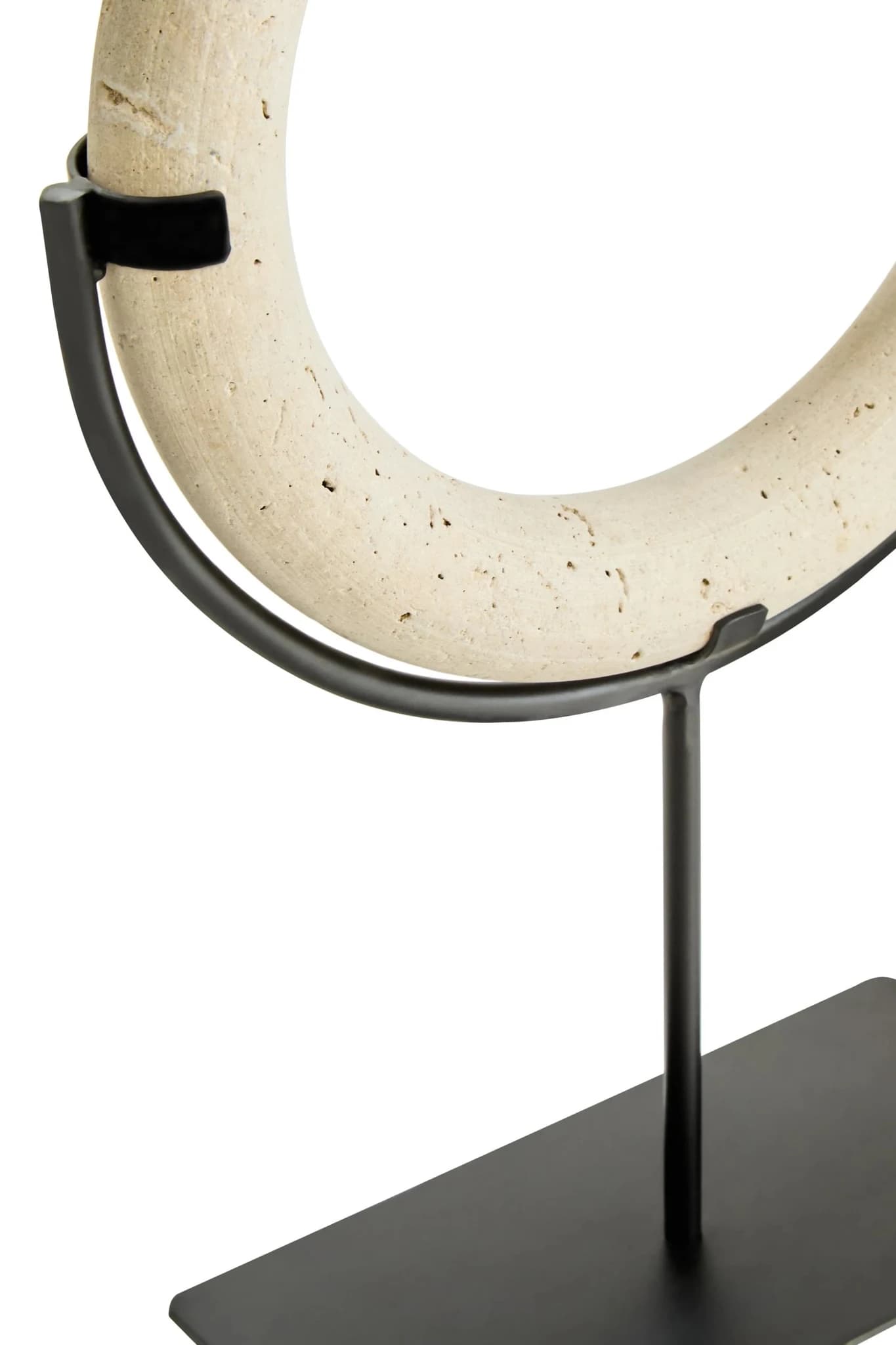 Tibor Travertine Ring Sculpture on Metal Stand - Decorative, photo 6 of 7