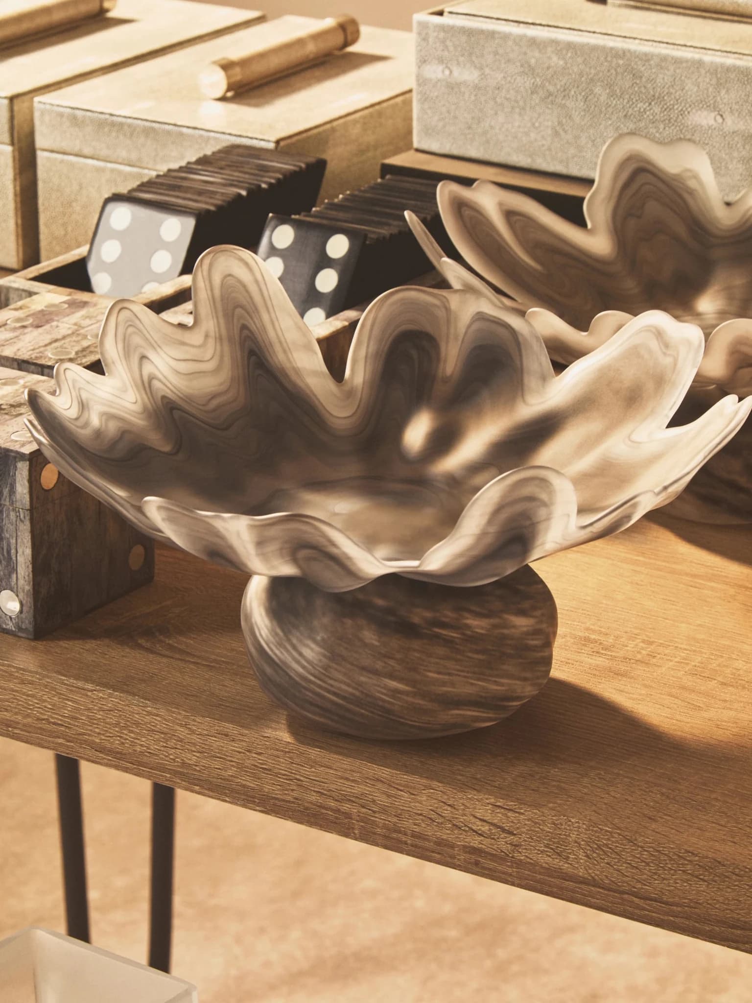 Galene Grey Fluted Glass Pedestal Bowl - Decorative, photo 3 of 8