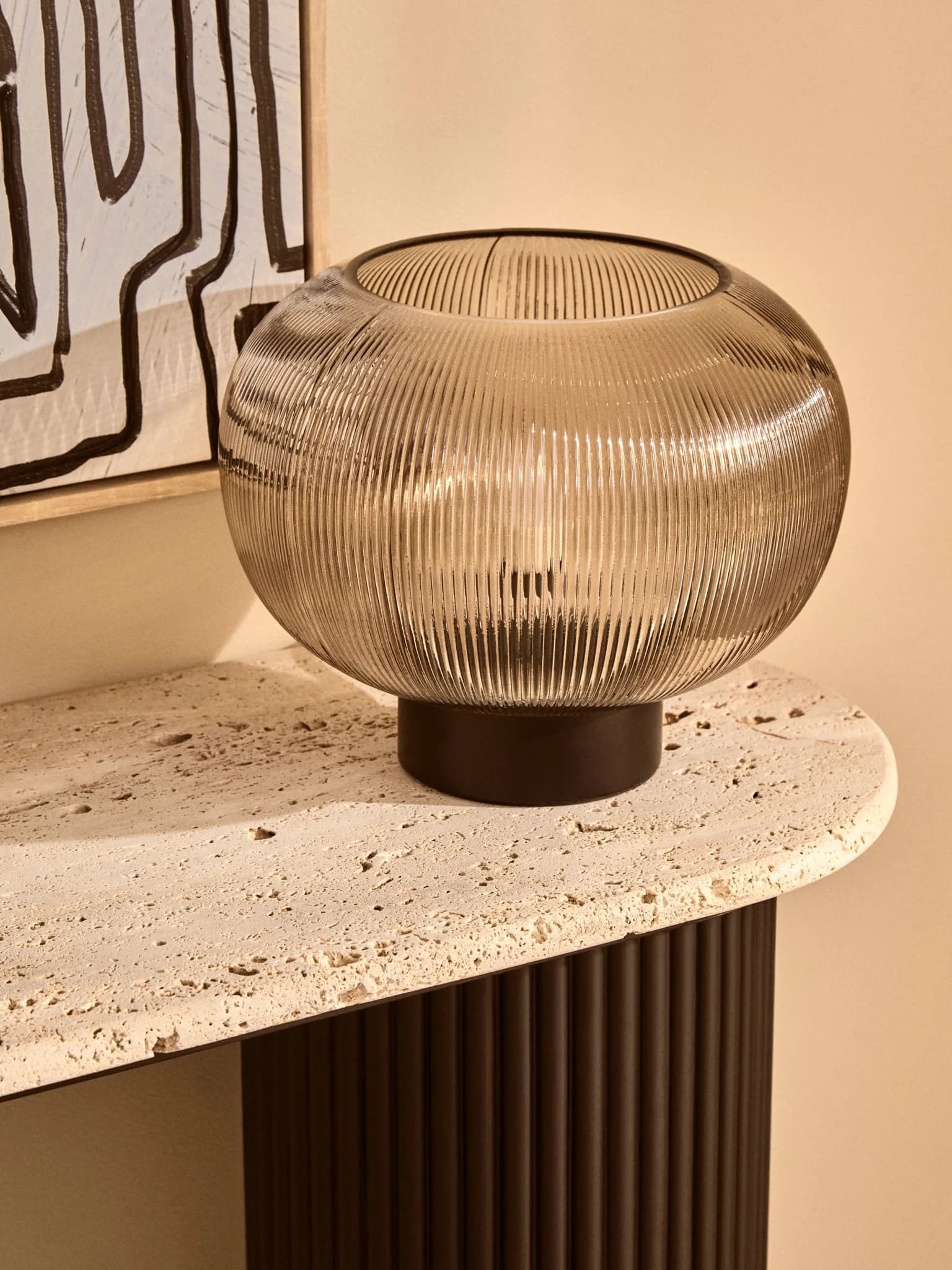 Enola Large Ribbed Smoked Glass Table Lamp - Table lamps, photo 4 of 8