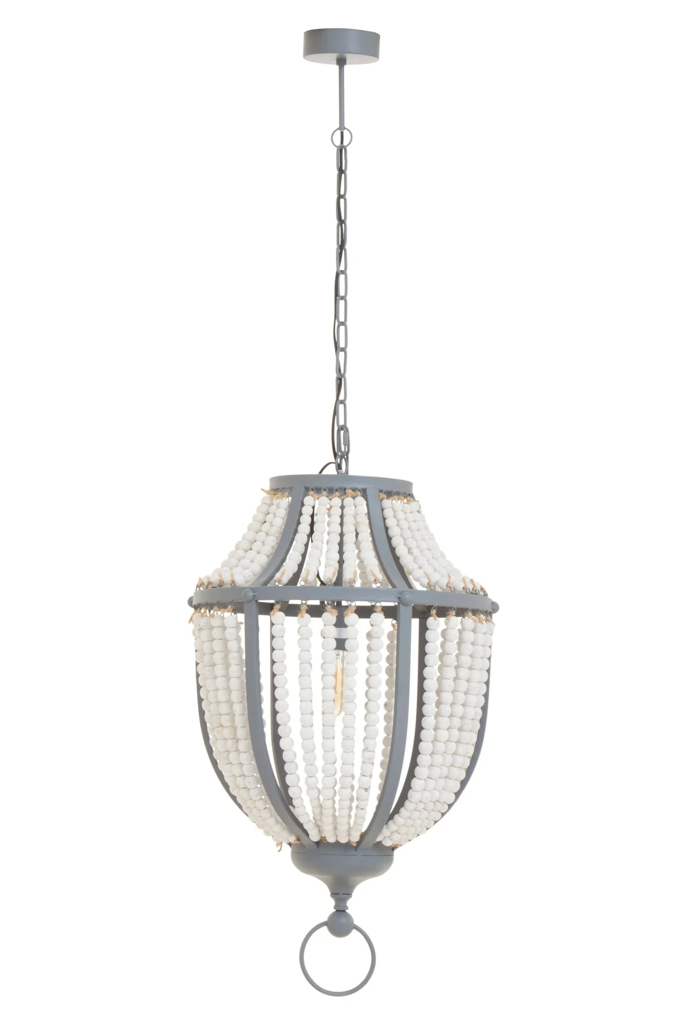 Lapiz Antique White Wooden Beads and Grey Pendant Light - Pendant lights, photo 8 of 8