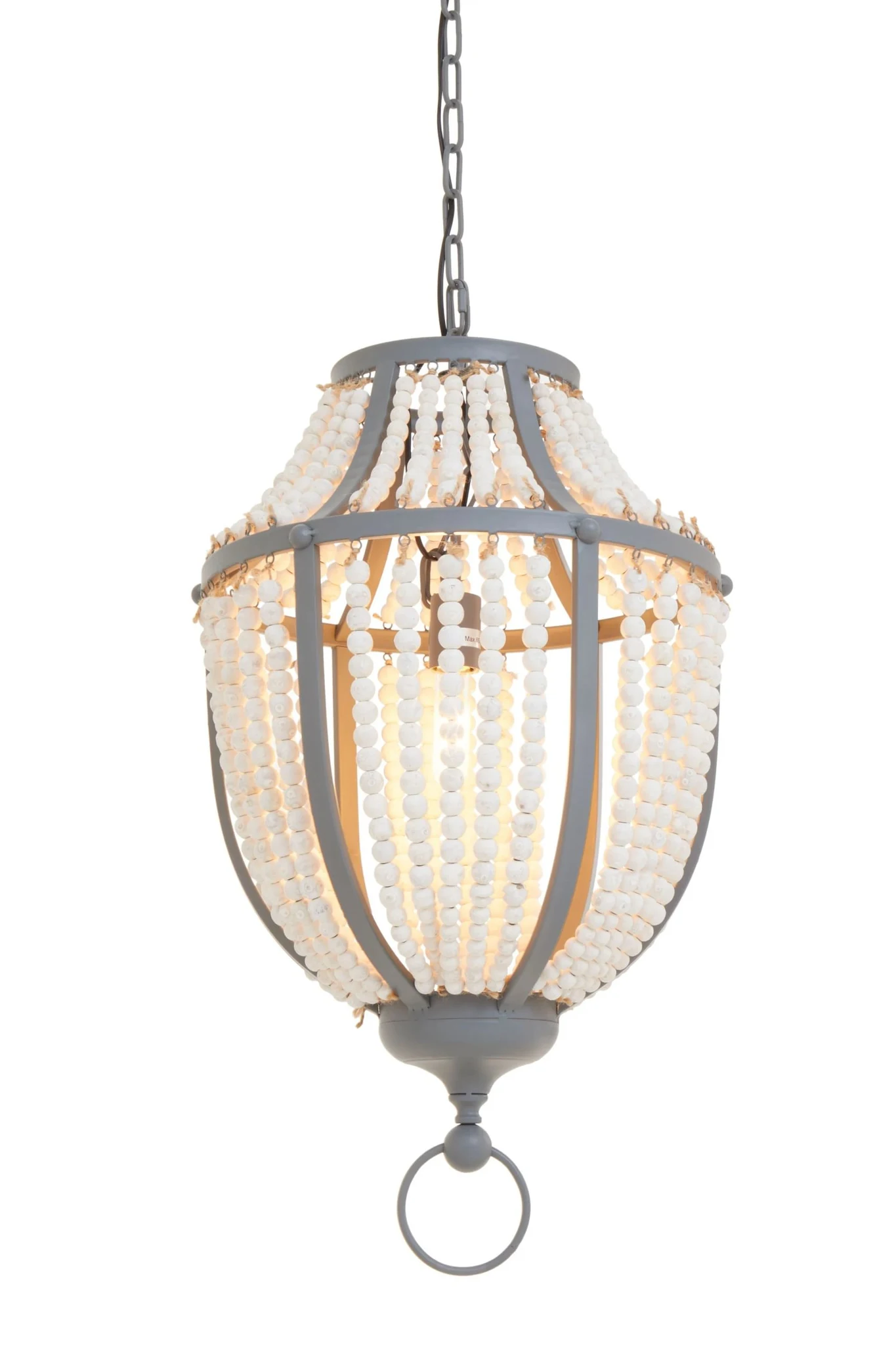 Lapiz Antique White Wooden Beads and Grey Pendant Light - Pendant lights, photo 7 of 8