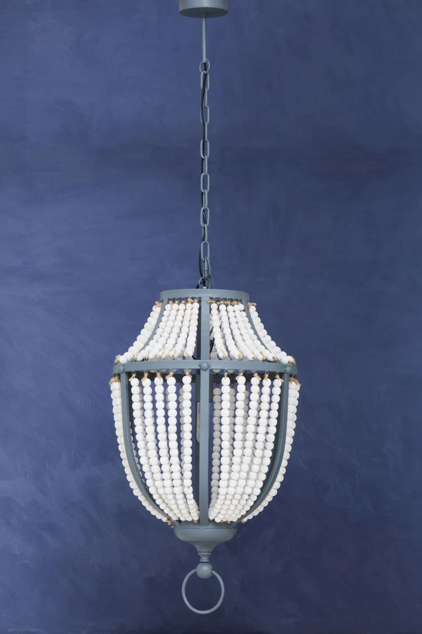 Lapiz Antique White Wooden Beads and Grey Pendant Light - Pendant lights, photo 4 of 8