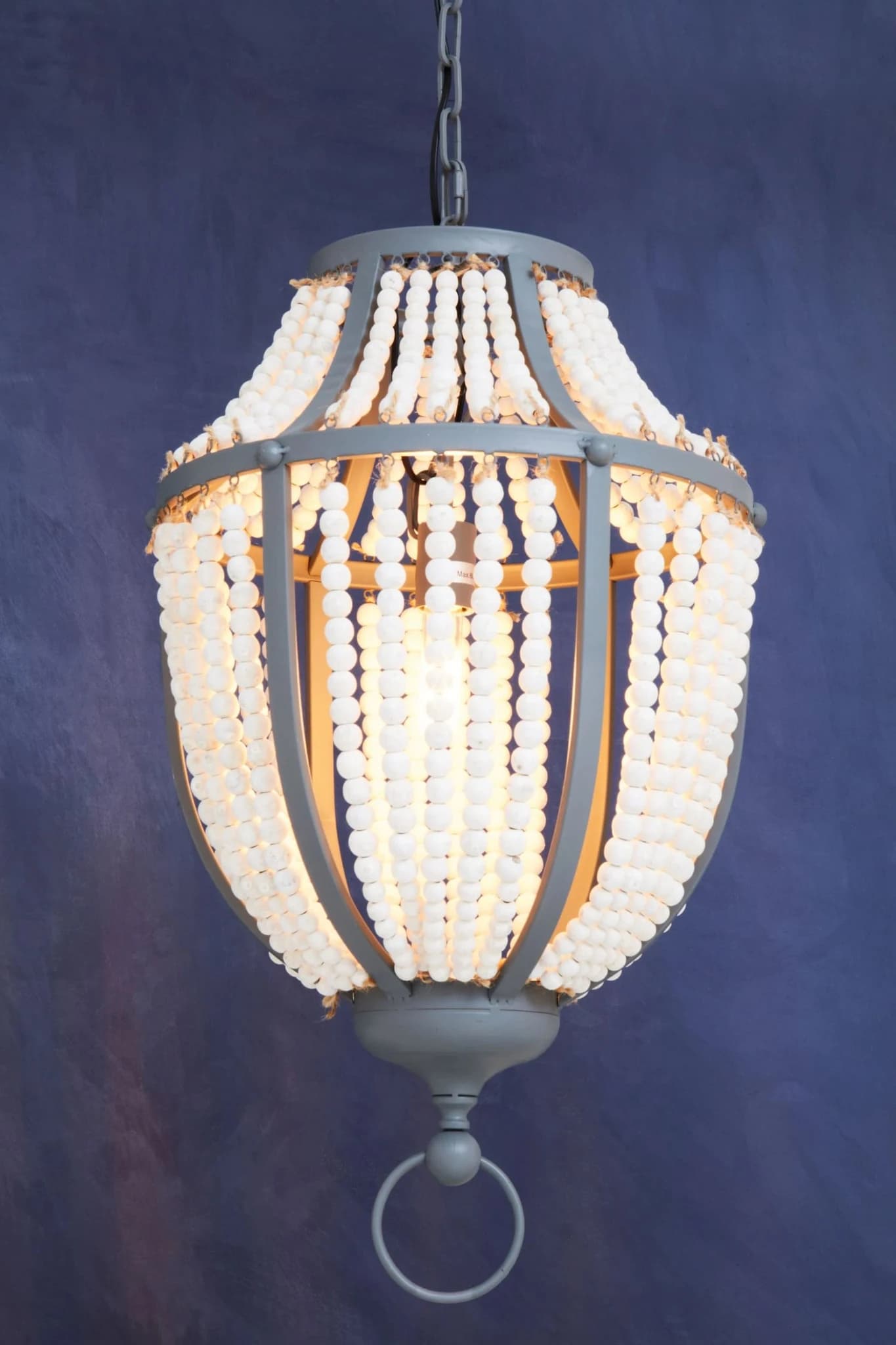 Lapiz Antique White Wooden Beads and Grey Pendant Light - Pendant lights, photo 3 of 8