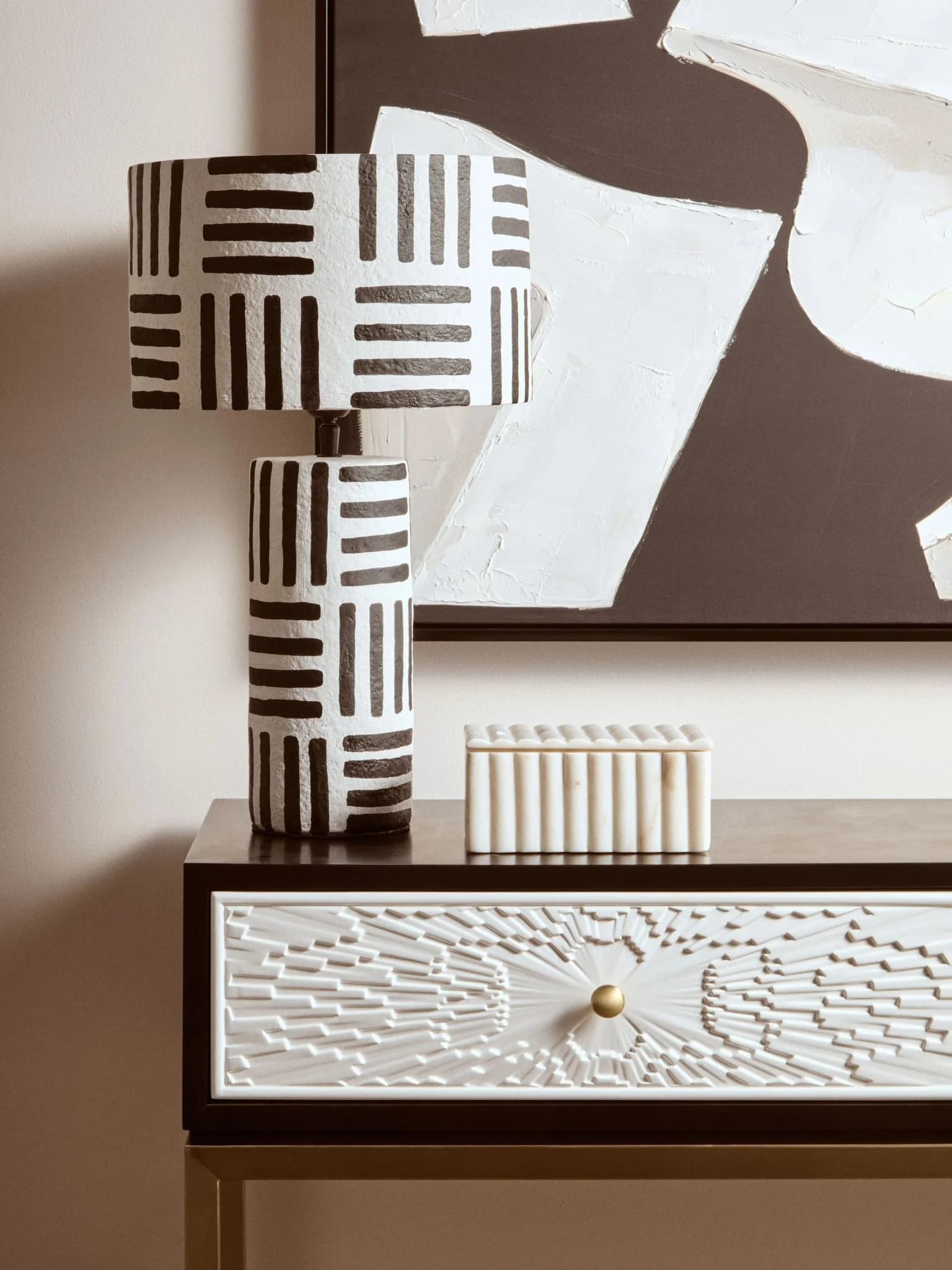 Carta Black and White Striped Papier Mache Table Lamp - Table lamps, photo 5 of 8