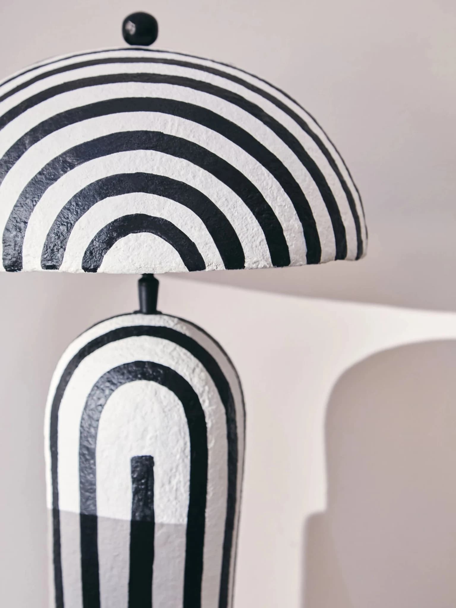 Carta Black and White Stripe Papier Mache Table Lamp with Dome Shade - Table lamps, photo 7 of 8