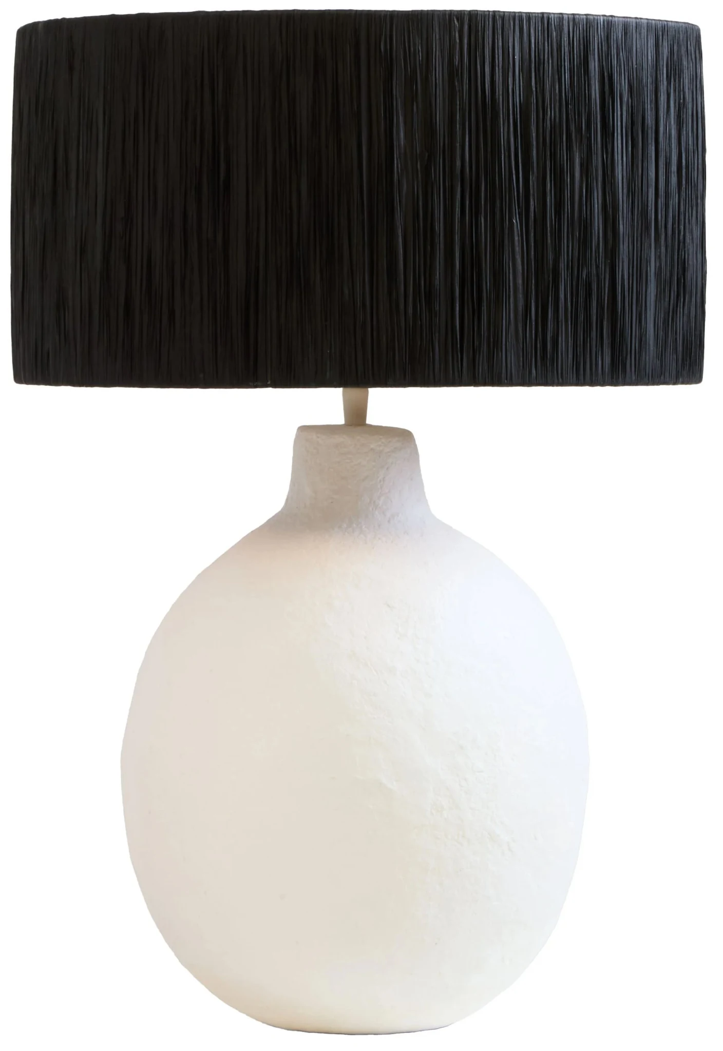 Carta White Papier Mache Table Lamp With Black Raffia Shade - Table lamps, photo 8 of 8
