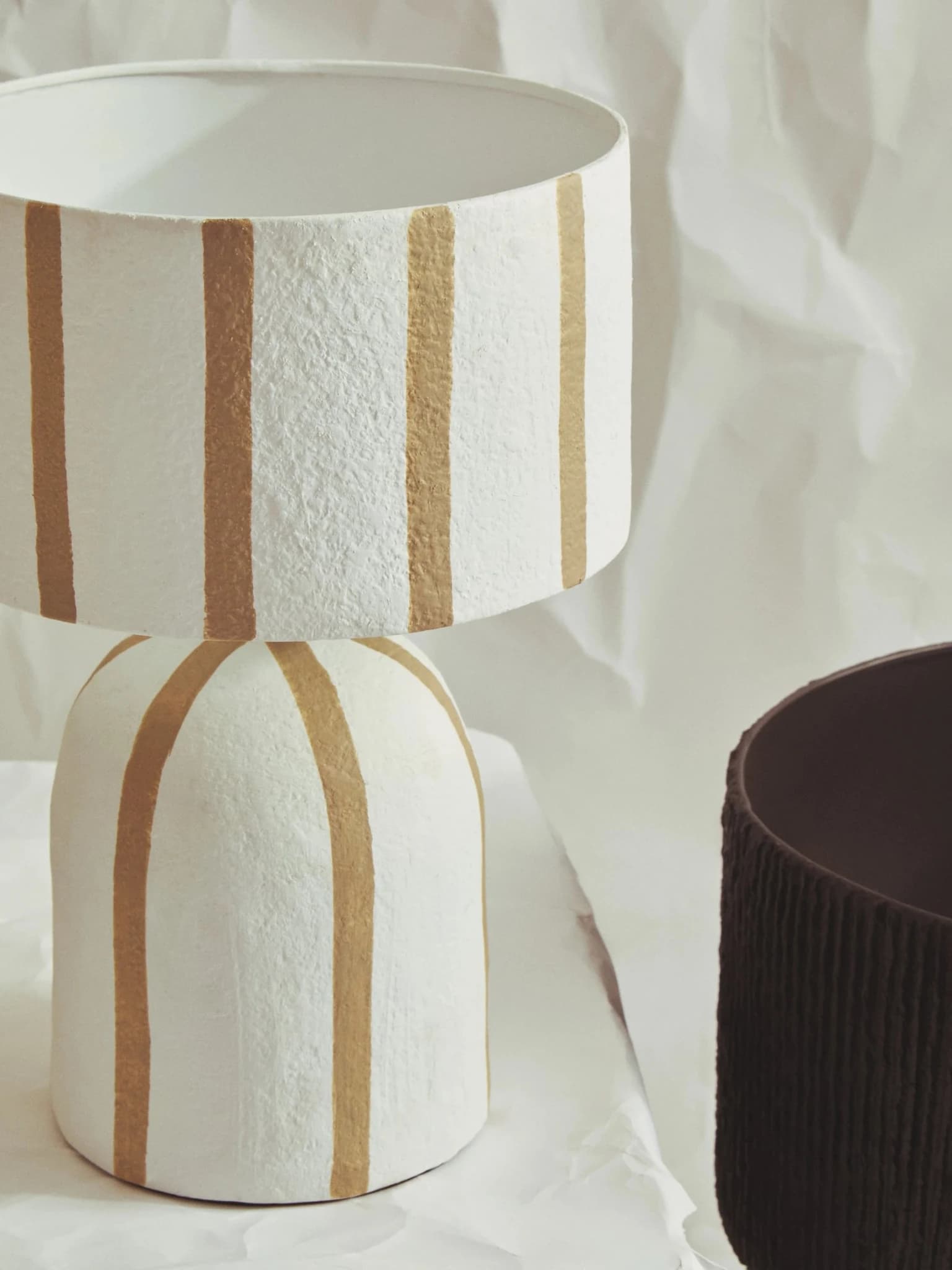Carta Brown and White Stripe Papier Mache Table Lamp - Table lamps, photo 2 of 7