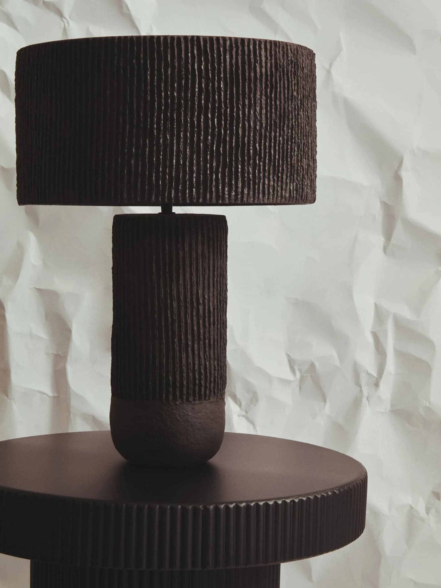 Carta Black Etched Linear Design Papier Mache Table Lamp - Table lamps, photo 5 of 8