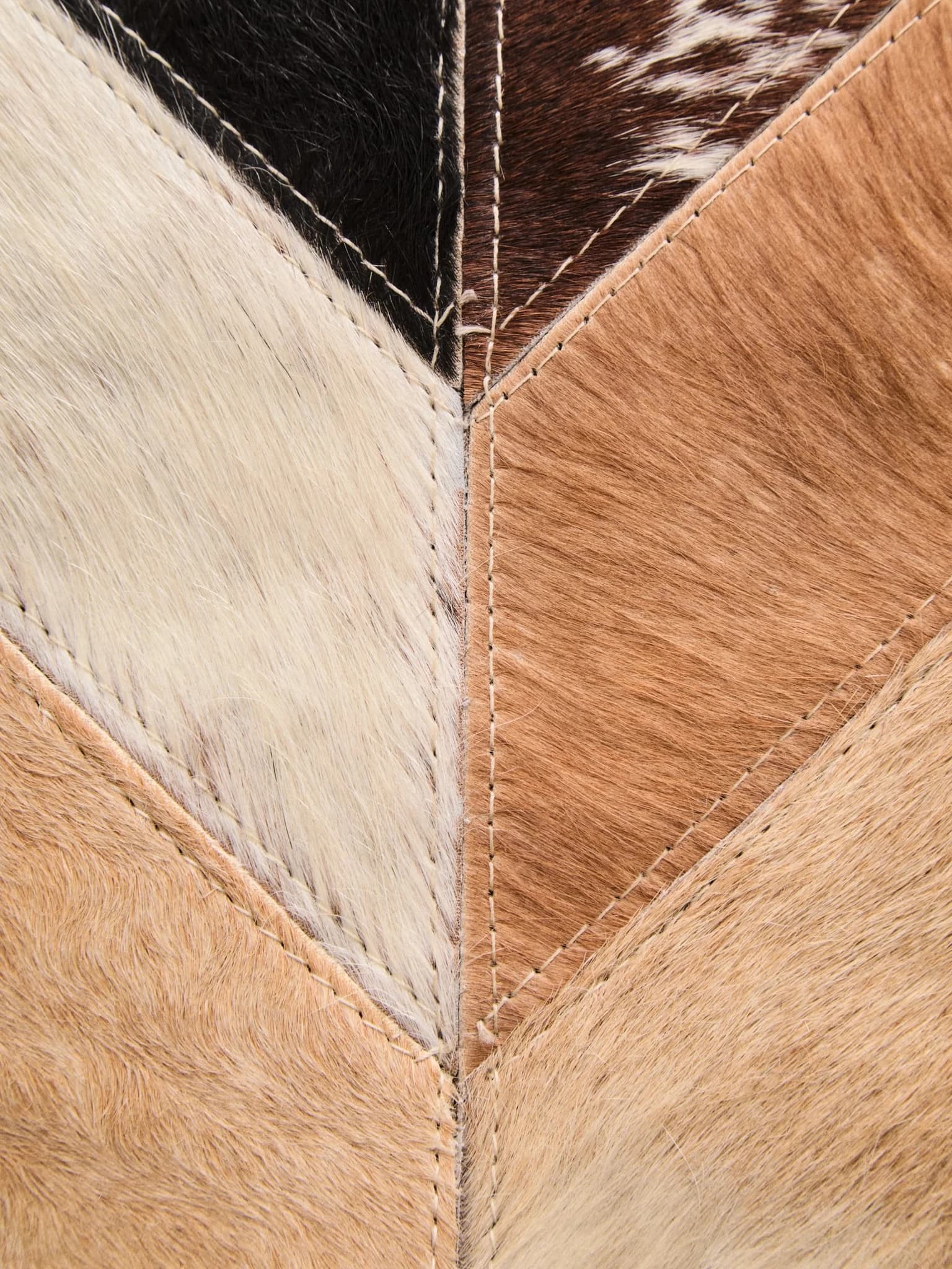 Bosie Safira Large Brown Hair on Leather Chevron Patchwork Rug - Decorative, photo 3 of 8