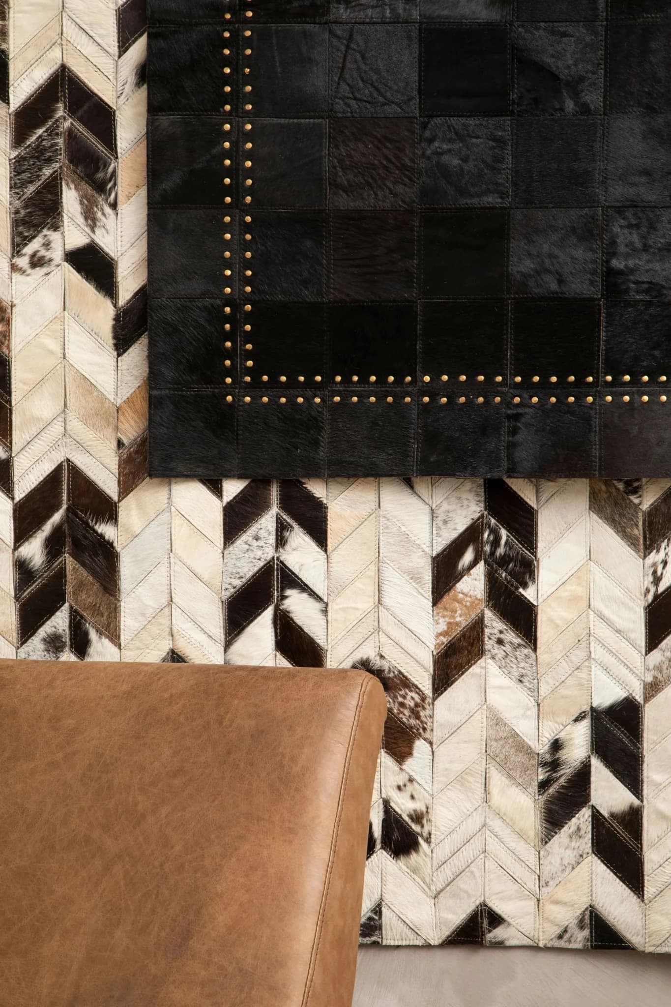 Bosie Safira Large Hair on Leather Chevron Patchwork Rug - Decorative, photo 7 of 8