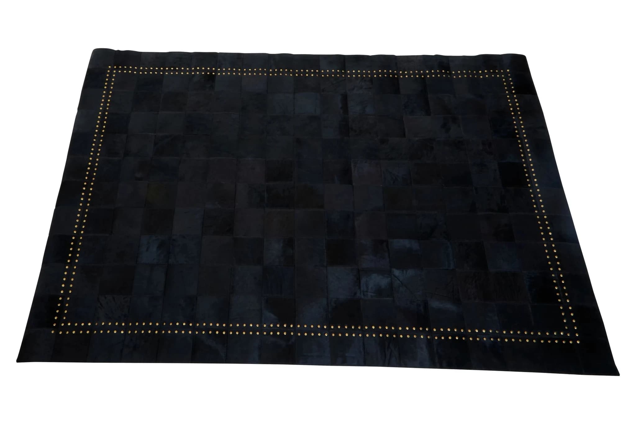 Bosie Safira Small Black hair on leather Patchwork Rug With Gold Studs - Decorative, photo 7 of 8