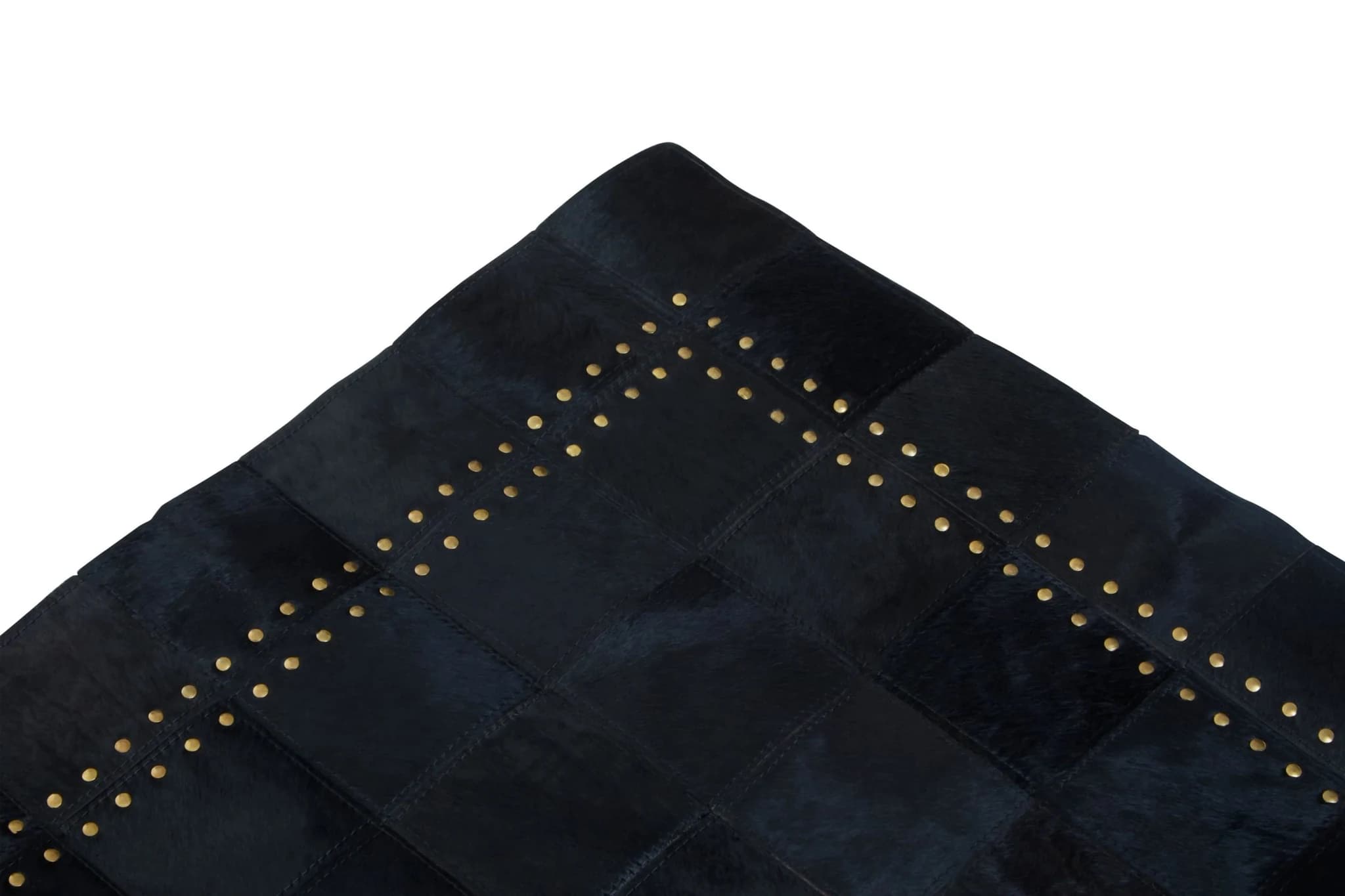 Bosie Safira Small Black hair on leather Patchwork Rug With Gold Studs - Decorative, photo 8 of 8