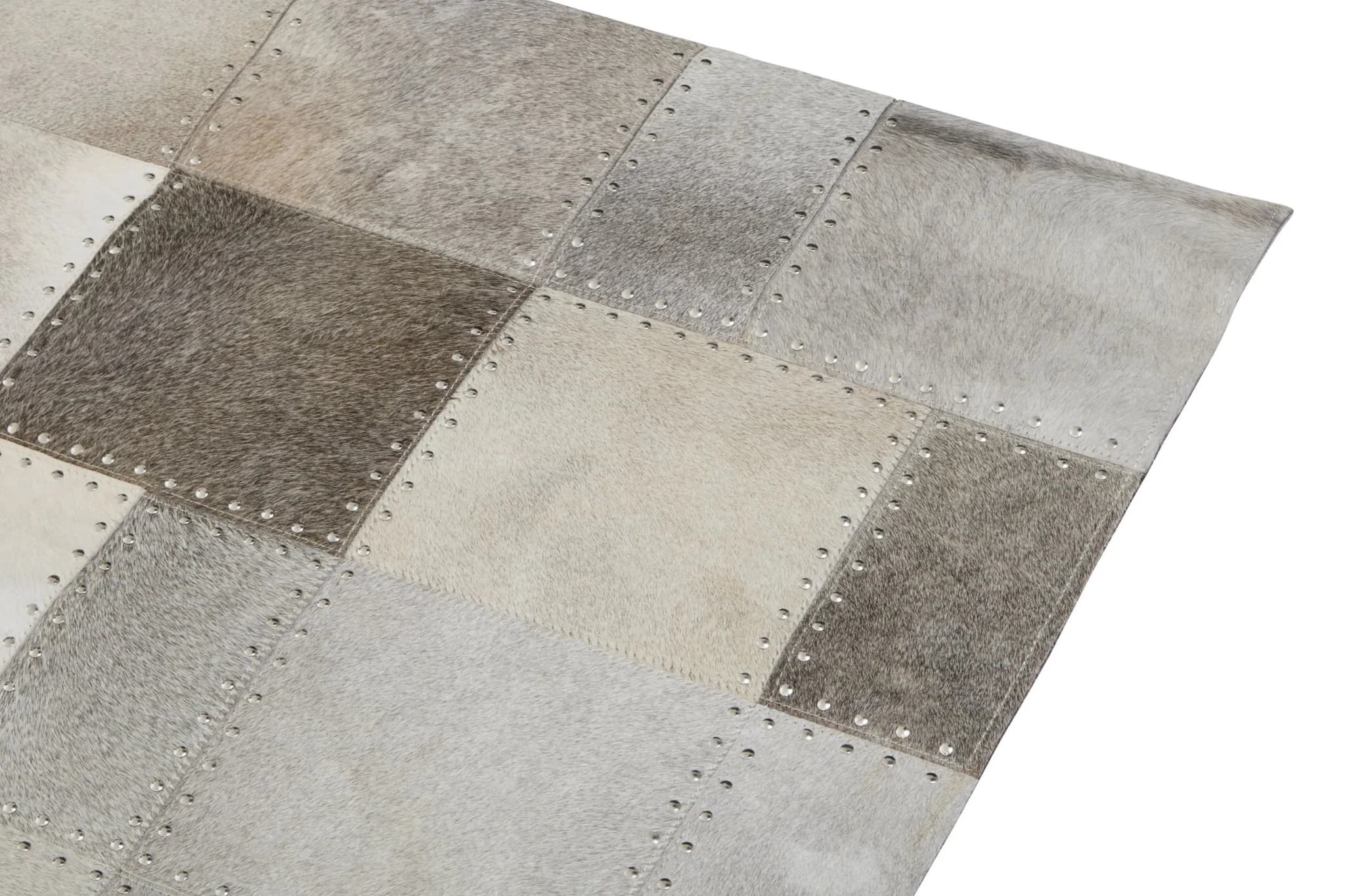 Bosie Safira Grey Hair on Leather Patchwork with Studs Small Rug - Decorative, photo 4 of 6