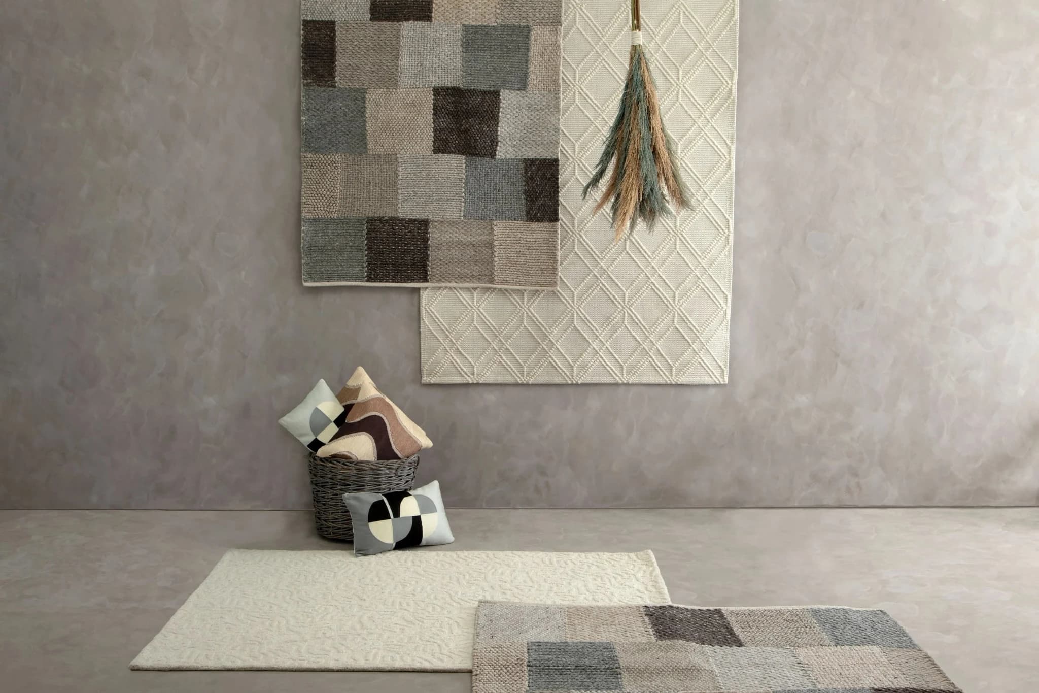 Bosie Jango Natural and Grey Small Grid Design Rug - Decorative, photo 2 of 3