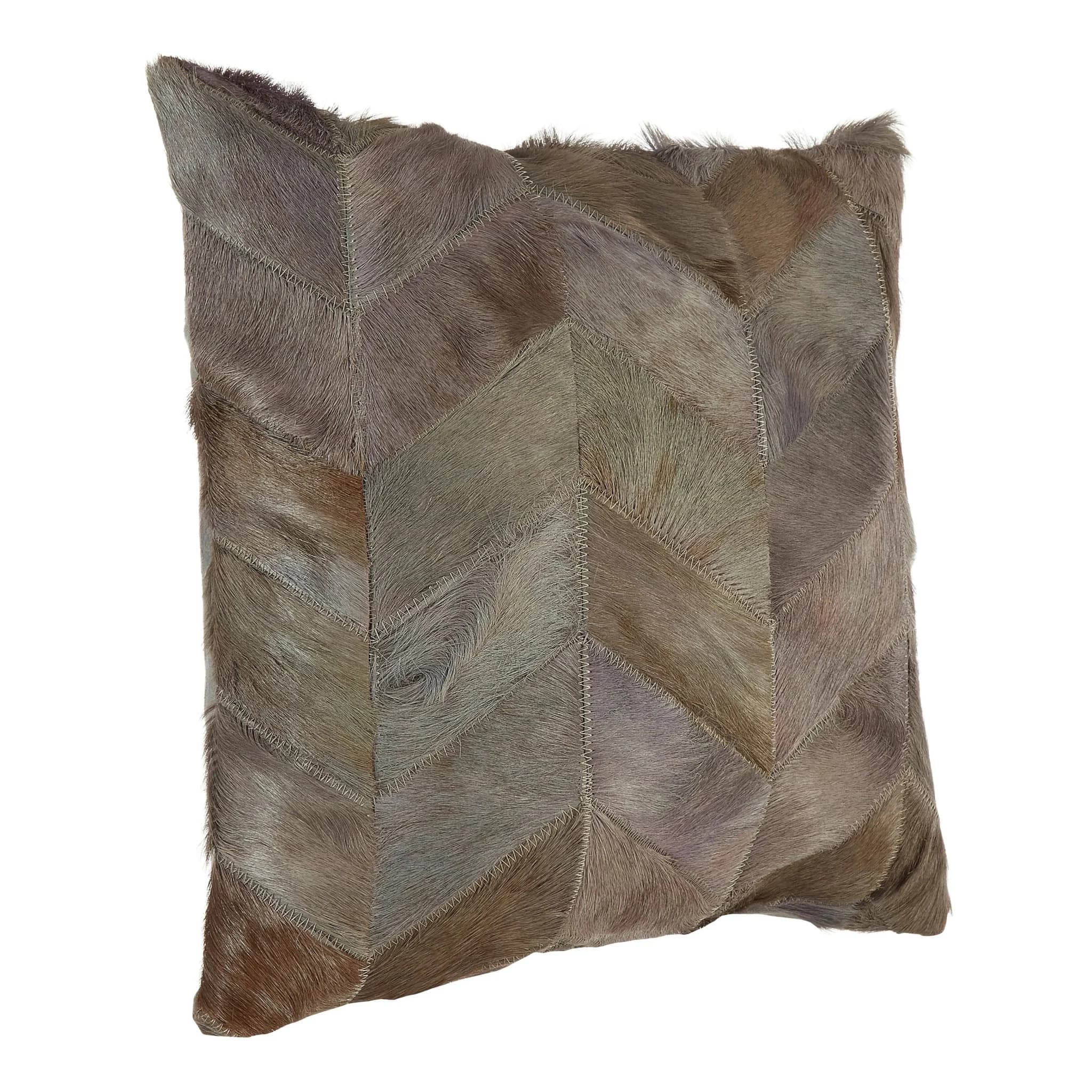Bosie Safira Grey Chevron Hair on Leather Patchwork Cushion - Decorative, photo 5 of 6