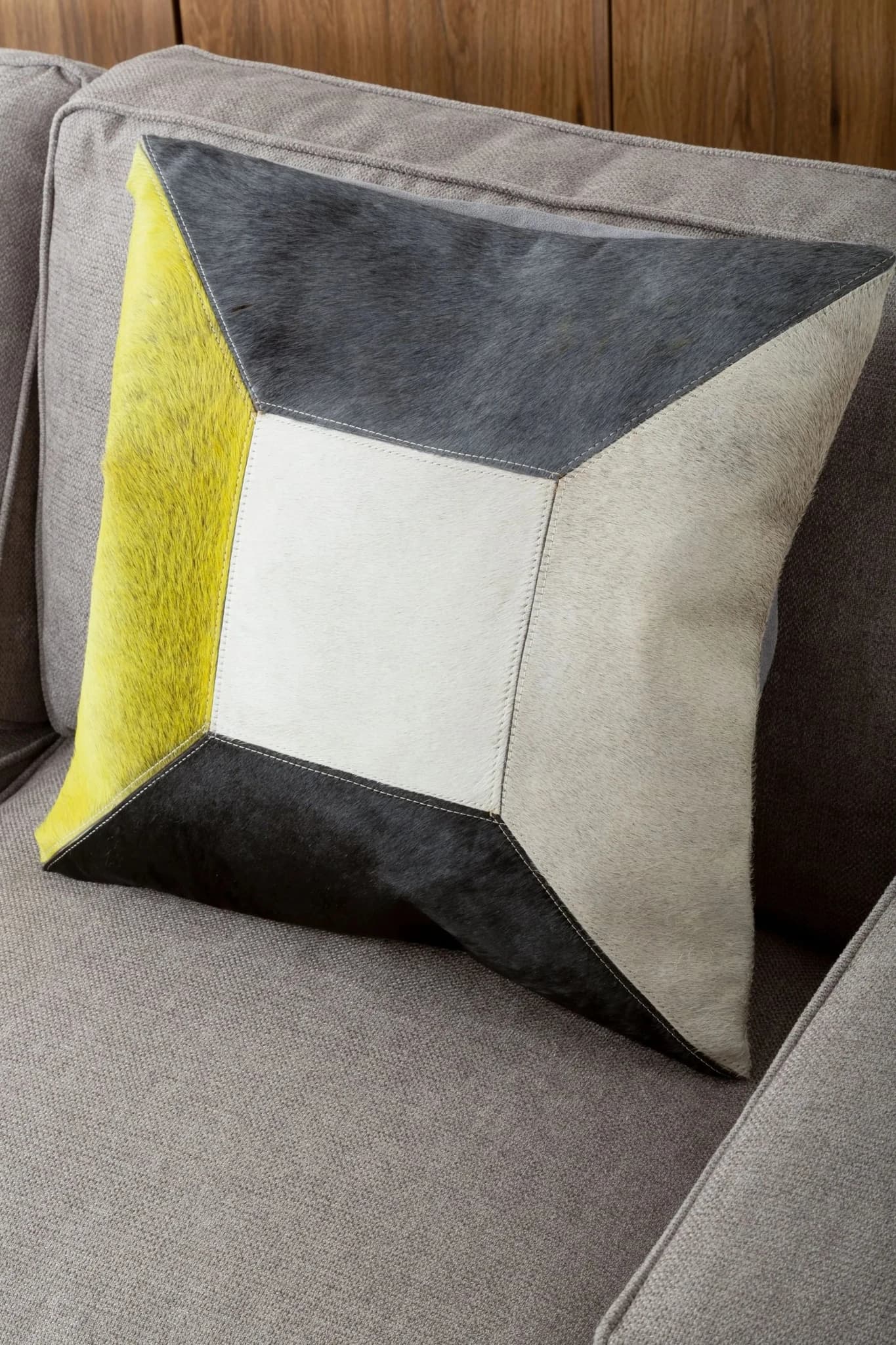 Bosie Safira Geometric Hair on Leather Patchwork Cushion - Decorative, photo 5 of 8