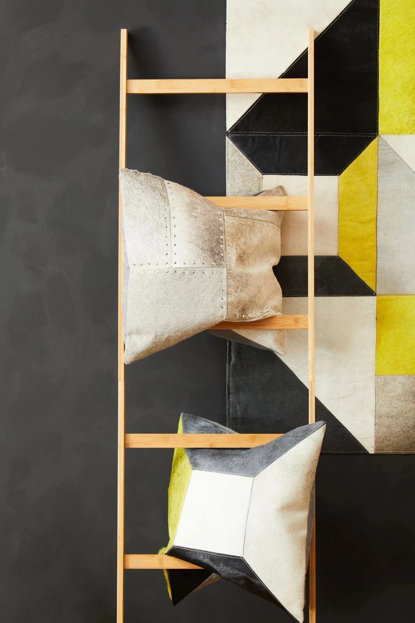 Bosie Safira Geometric Hair on Leather Patchwork Cushion - Decorative, photo 3 of 8