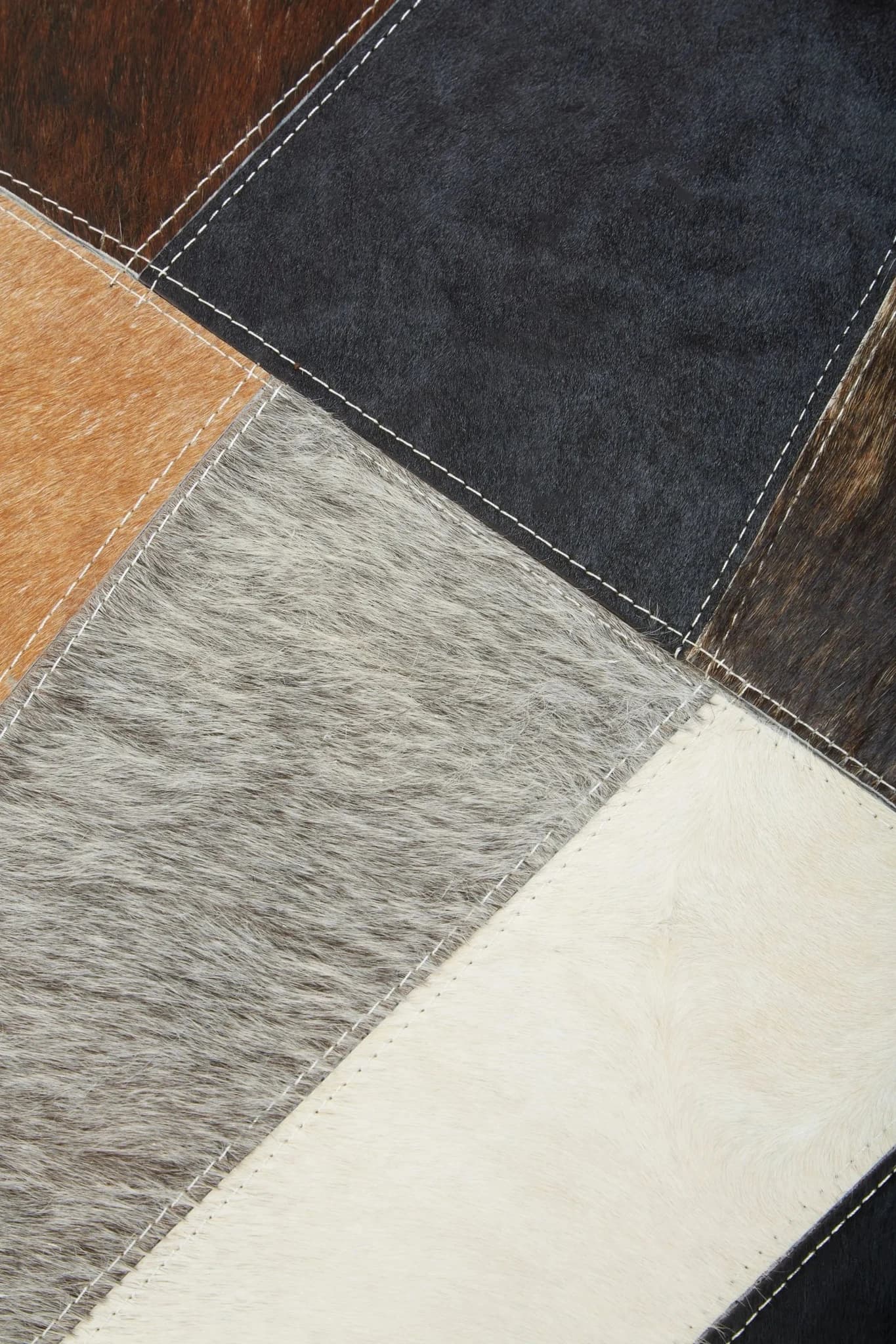 Bosie Safira Neutral Colourblock Hair on Leather Patchwork Cushion - Decorative, photo 7 of 7