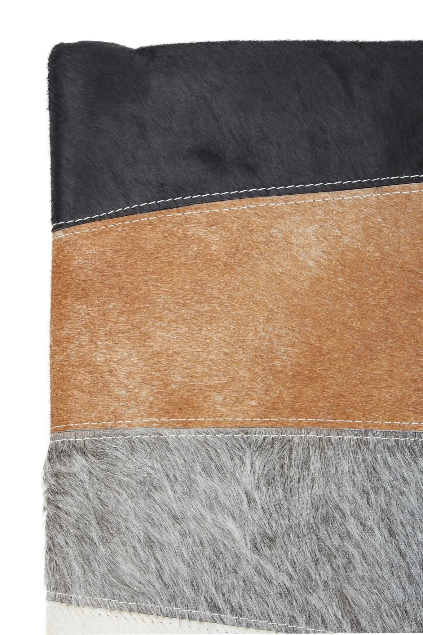 Bosie Safira Neutral Colourblock Hair on Leather Patchwork Cushion - Decorative, photo 6 of 7