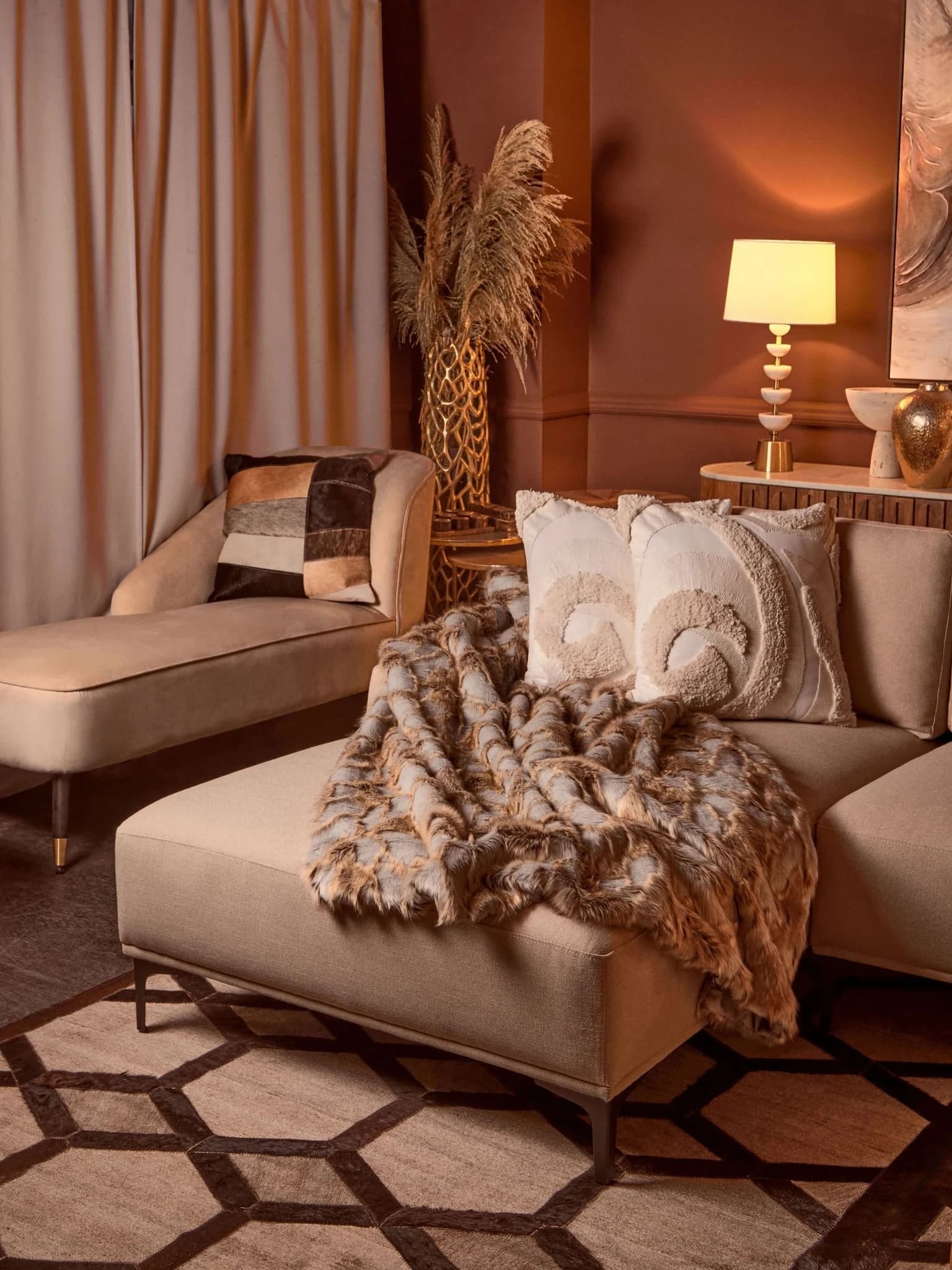 Bosie Safira Neutral Colourblock Hair on Leather Patchwork Cushion - Decorative, photo 2 of 7