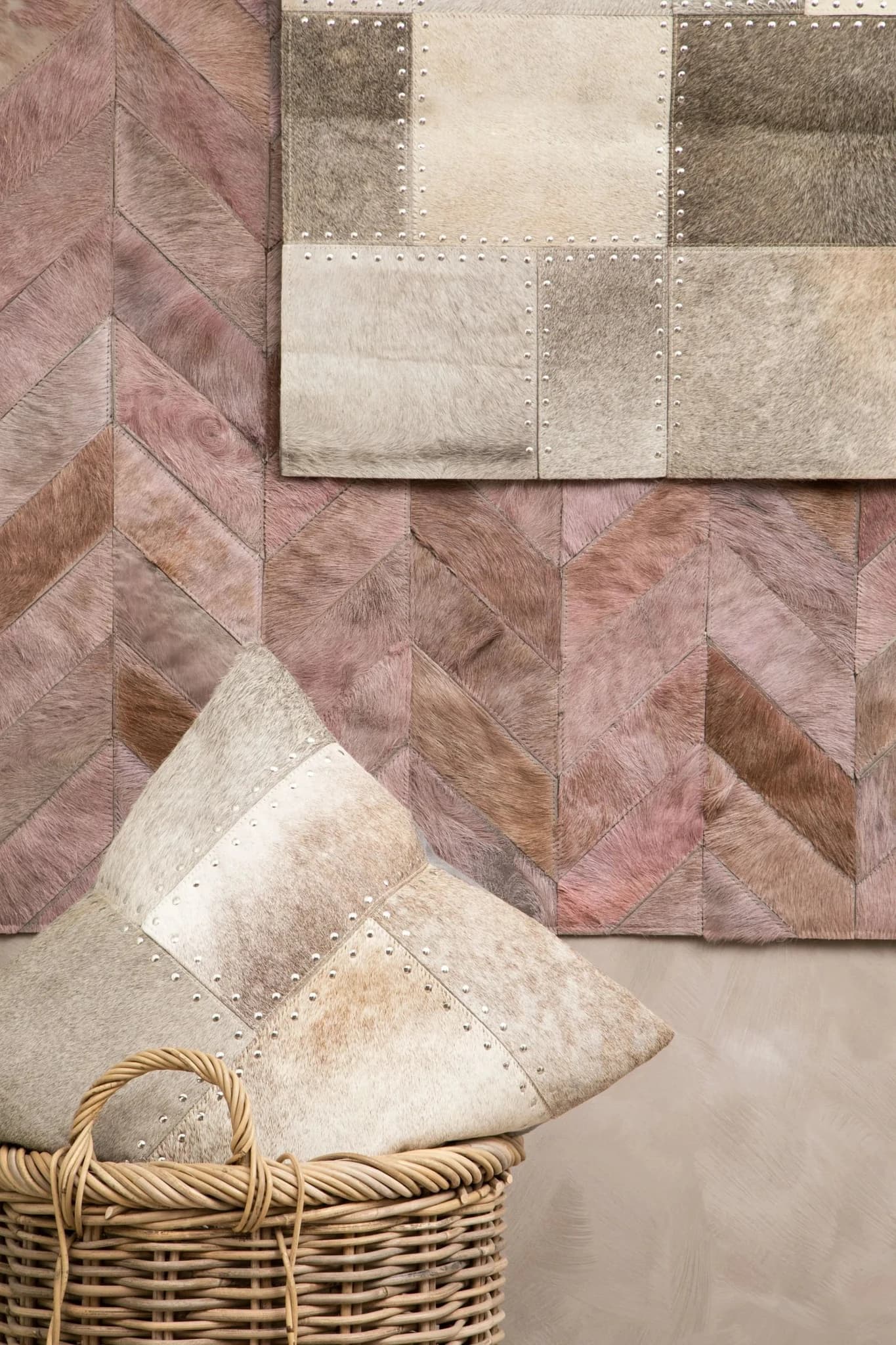 Bosie Safira Grey Hair on Leather Patchwork with Studs Cushion - Decorative, photo 2 of 6