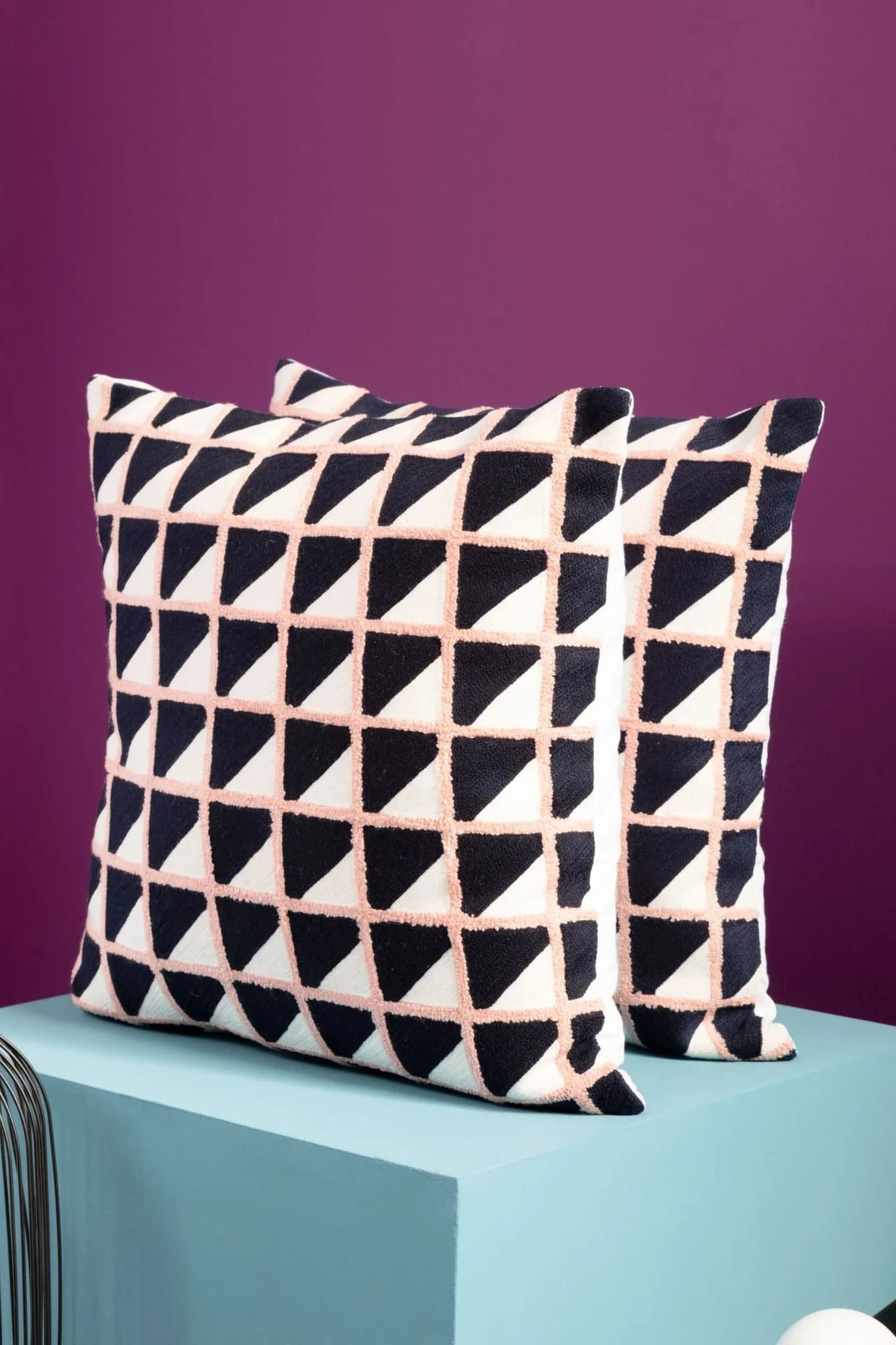 Bosie Ozella Pink and Black Grid Design Square Cushion - Decorative, photo 7 of 8