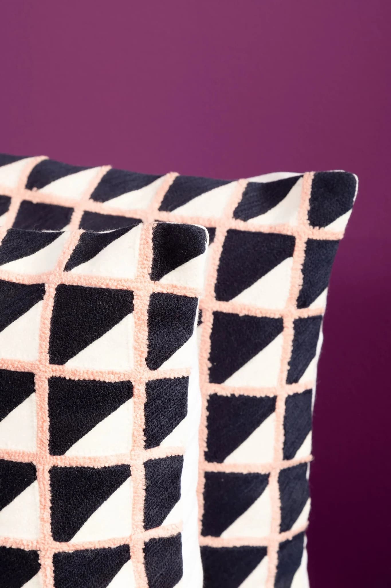 Bosie Ozella Pink and Black Grid Design Square Cushion - Decorative, photo 6 of 8