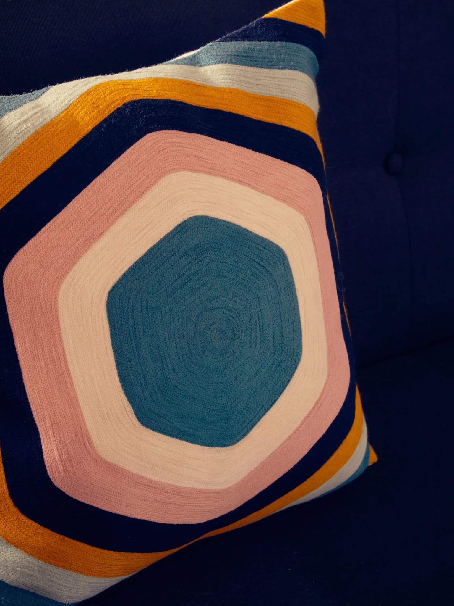 Bosie Ozella Teal and Mustard Hexagonal Design Square Cushion - Decorative, photo 2 of 8