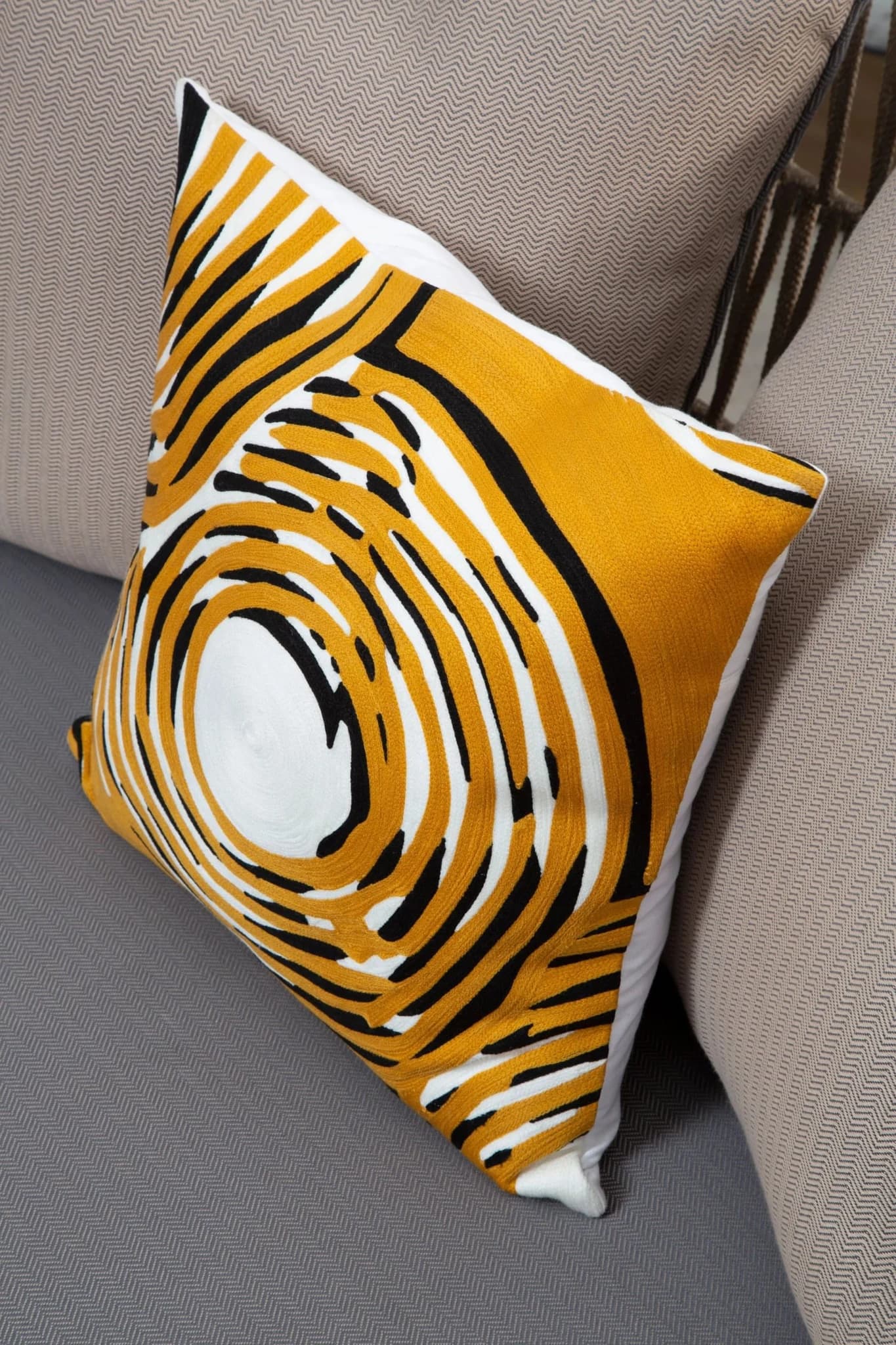 Bosie Ozella Ochre Abstract Circular Design Square Cushion - Decorative, photo 2 of 3