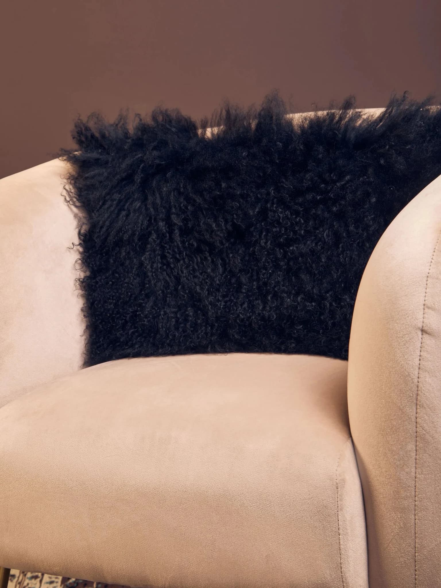 Bosie Real Mongolian Fur Black Rectangular Cushion - Decorative, photo 2 of 8