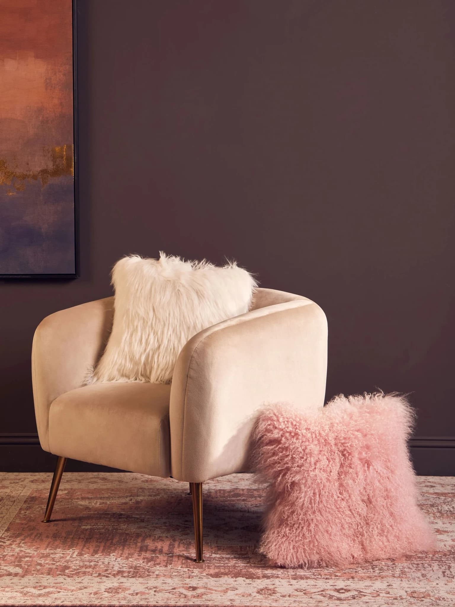 Bosie Real Mongolian Fur Pink Square Cushion - Decorative, photo 5 of 8
