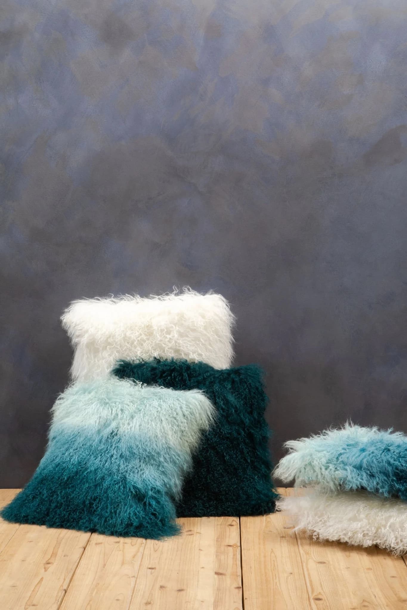 Bosie Real Mongolian Fur Teal Square Cushion - Decorative, photo 6 of 8