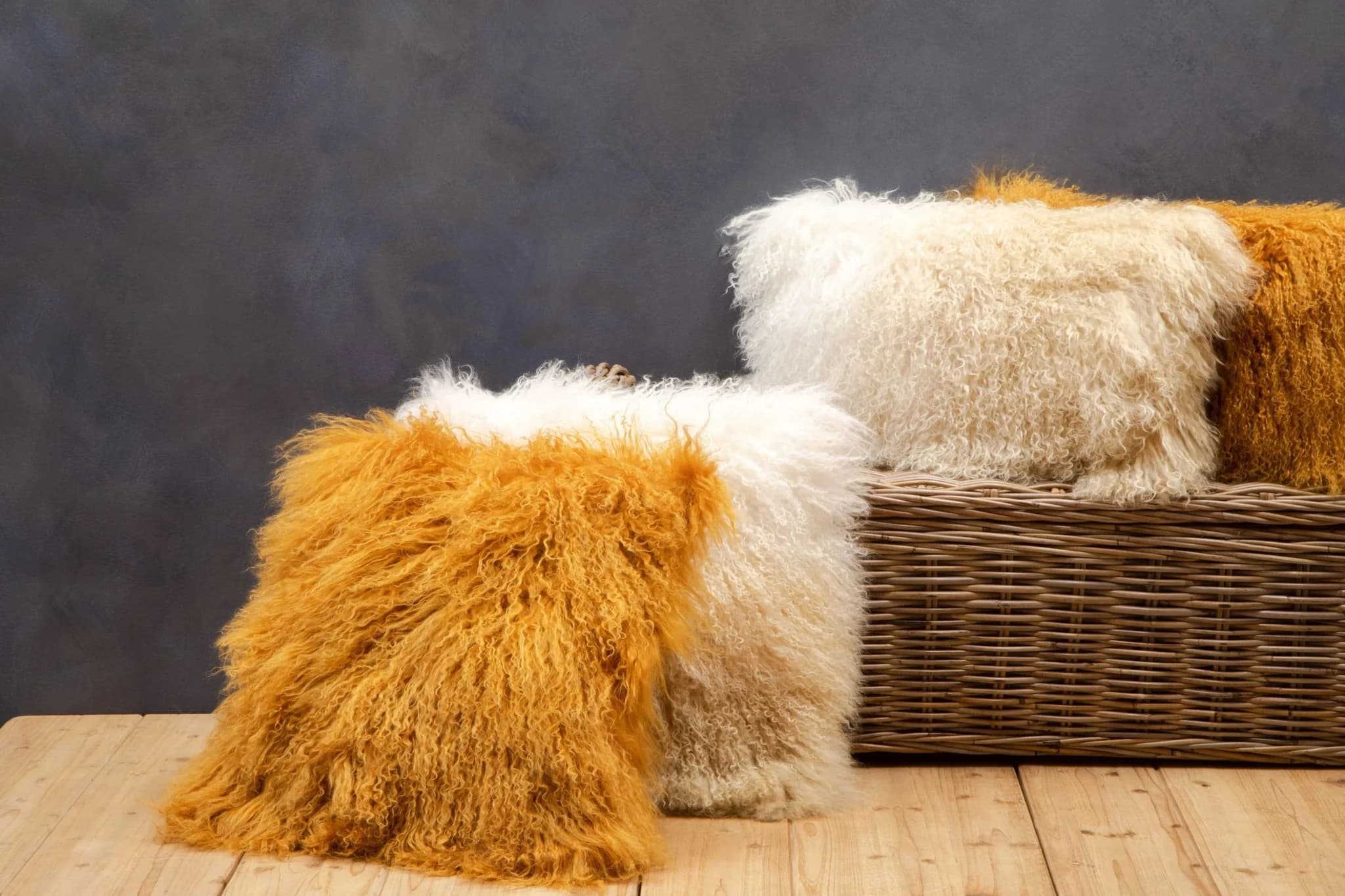 Bosie Real Mongolian Fur Ochre Square Cushion - Decorative, photo 6 of 8