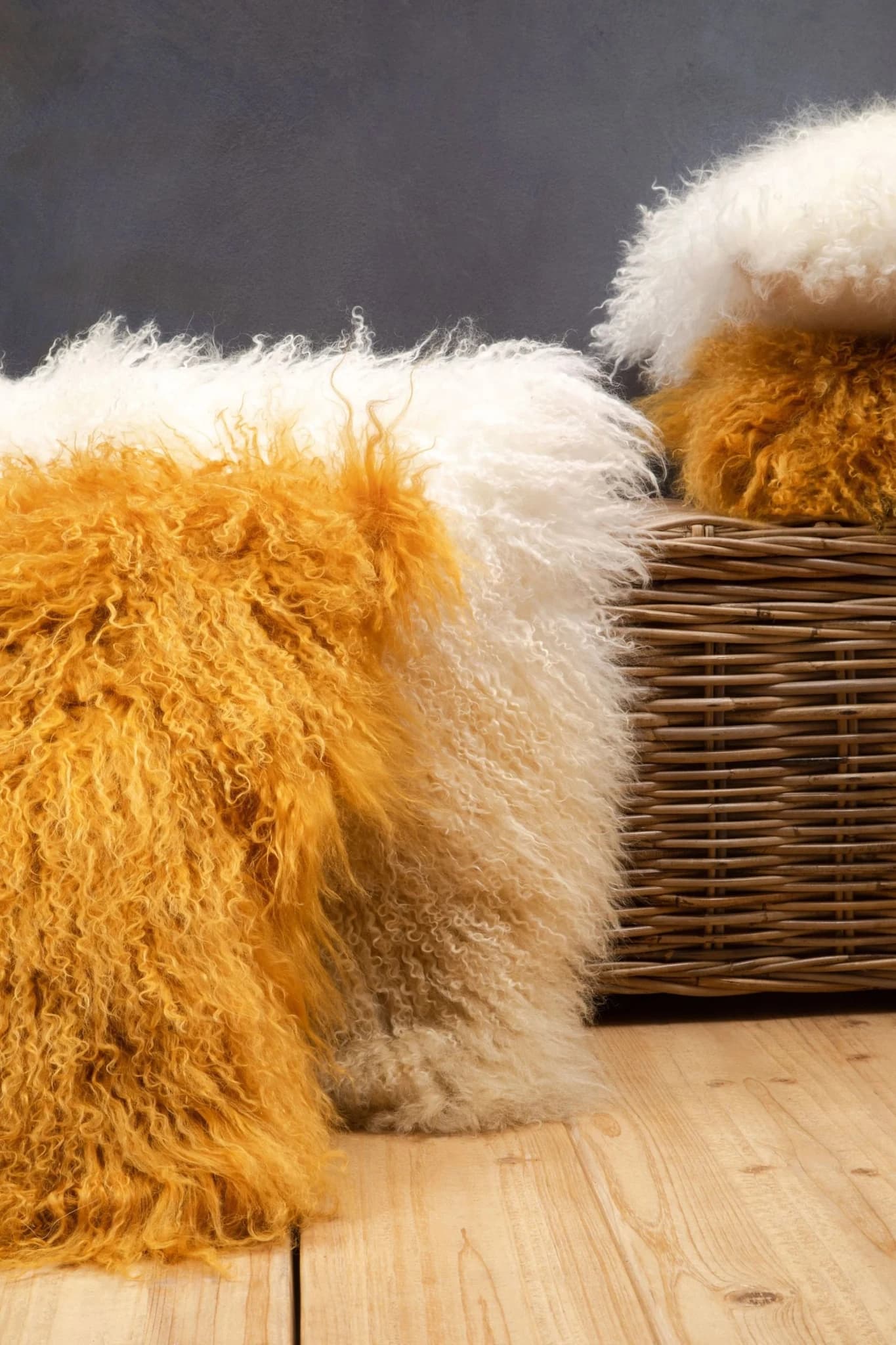 Bosie Real Mongolian Fur Ochre Square Cushion - Decorative, photo 5 of 8