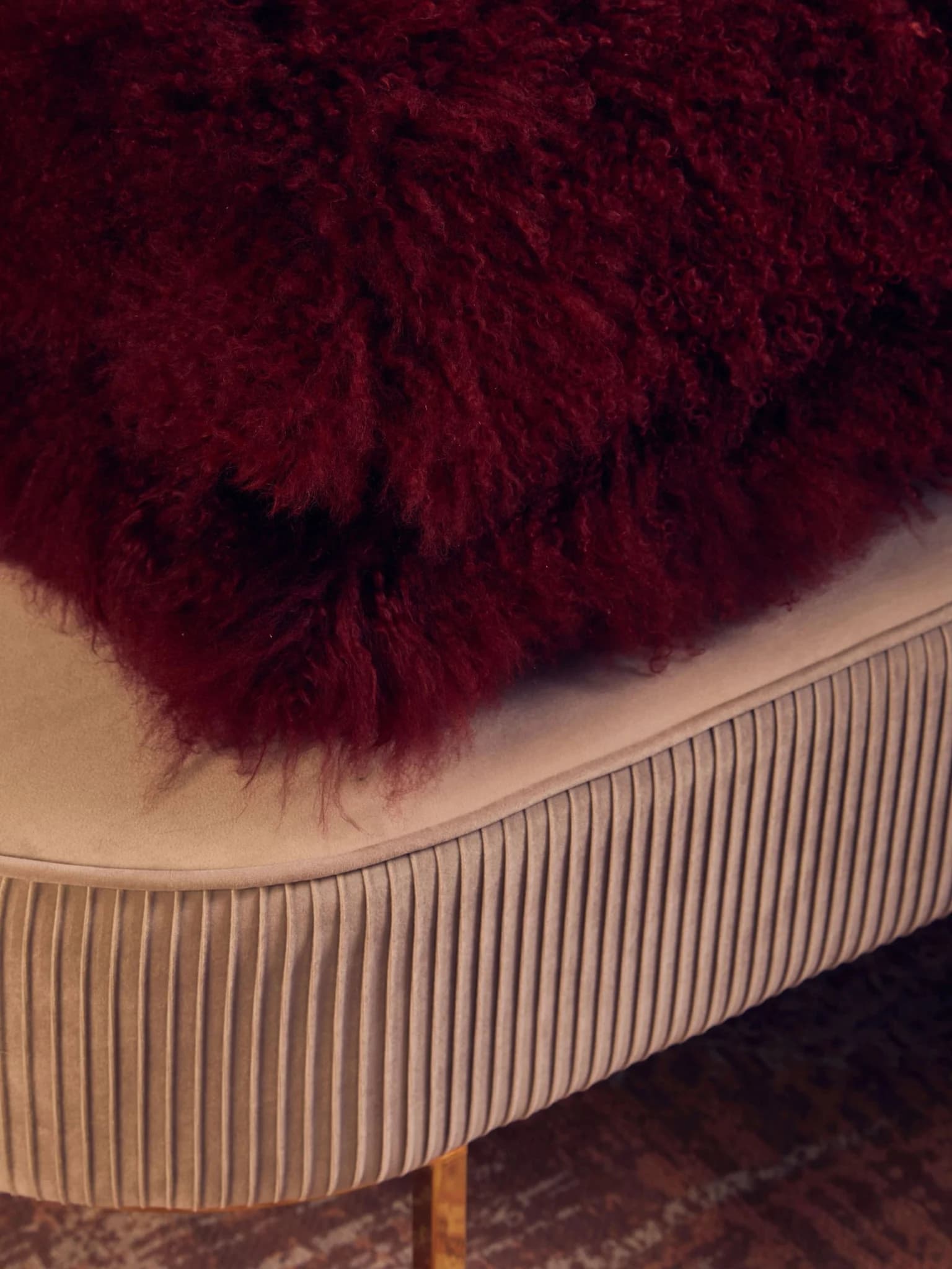 Bosie Real Mongolian Fur Maroon Square Cushion - Decorative, photo 2 of 8