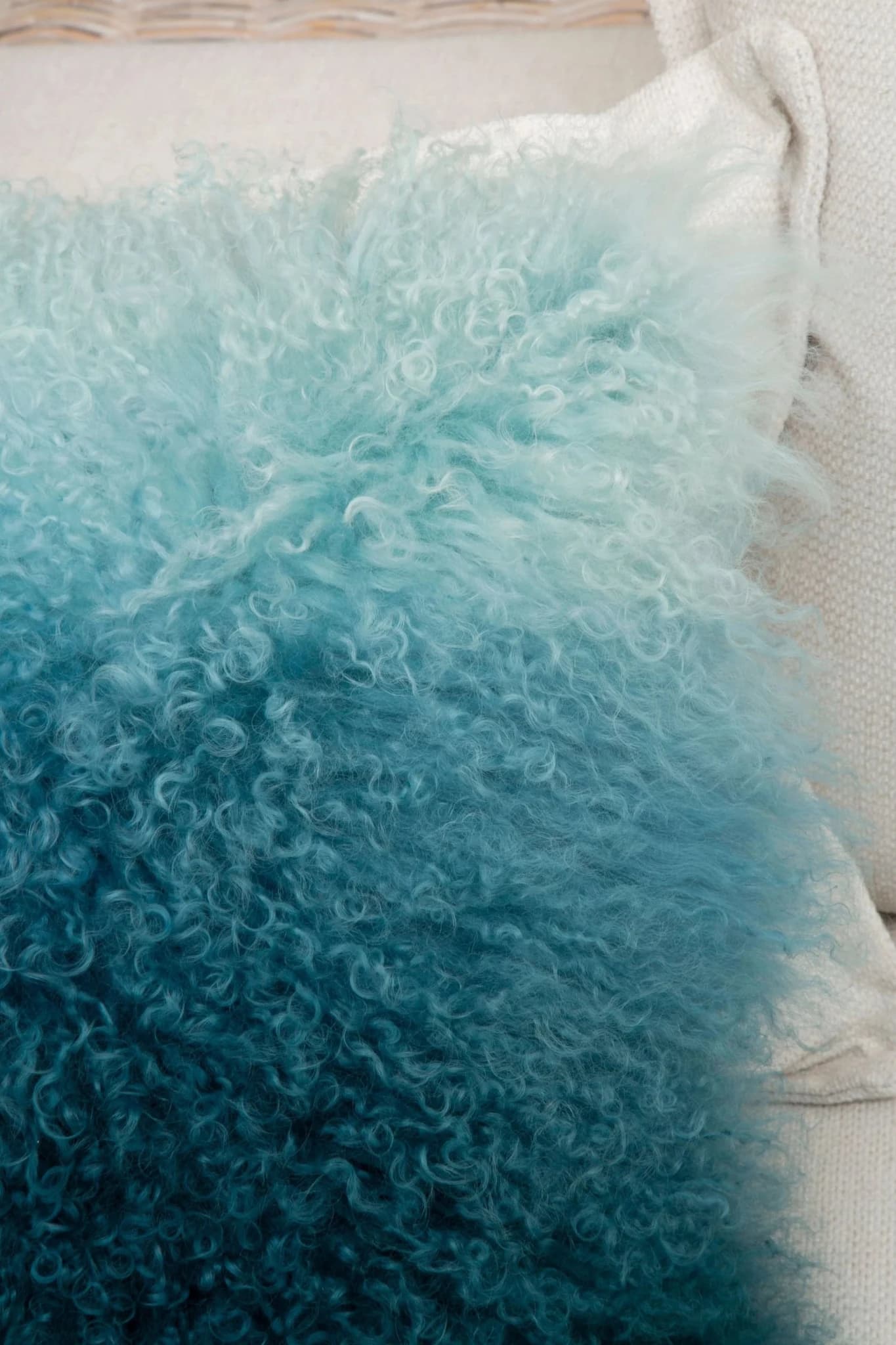 Bosie Real Mongolian Fur Blue Ombre Square Cushion - Decorative, photo 2 of 8