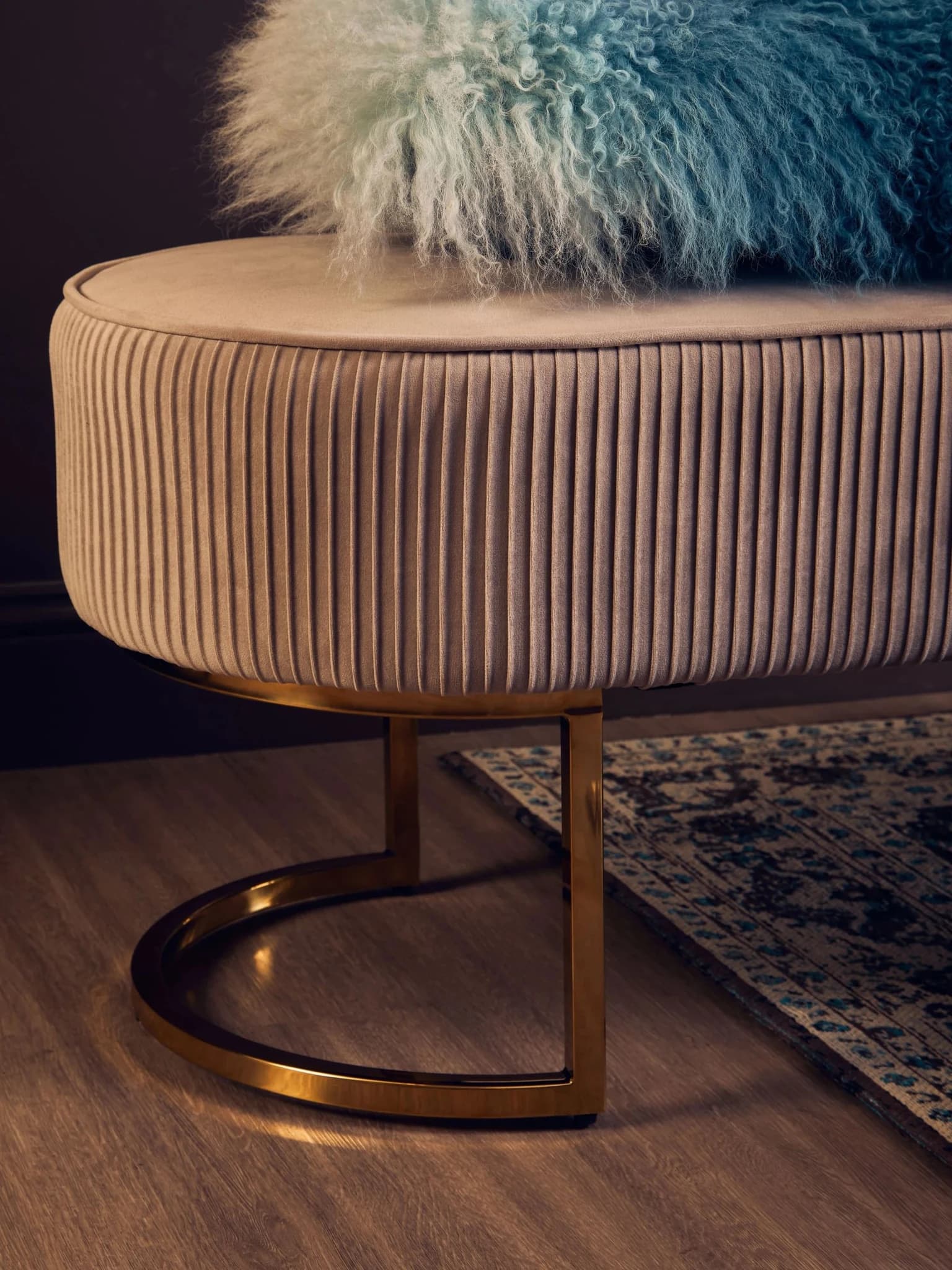 Bosie Real Mongolian Fur Blue Ombre Rectangular Cushion - Decorative, photo 4 of 8