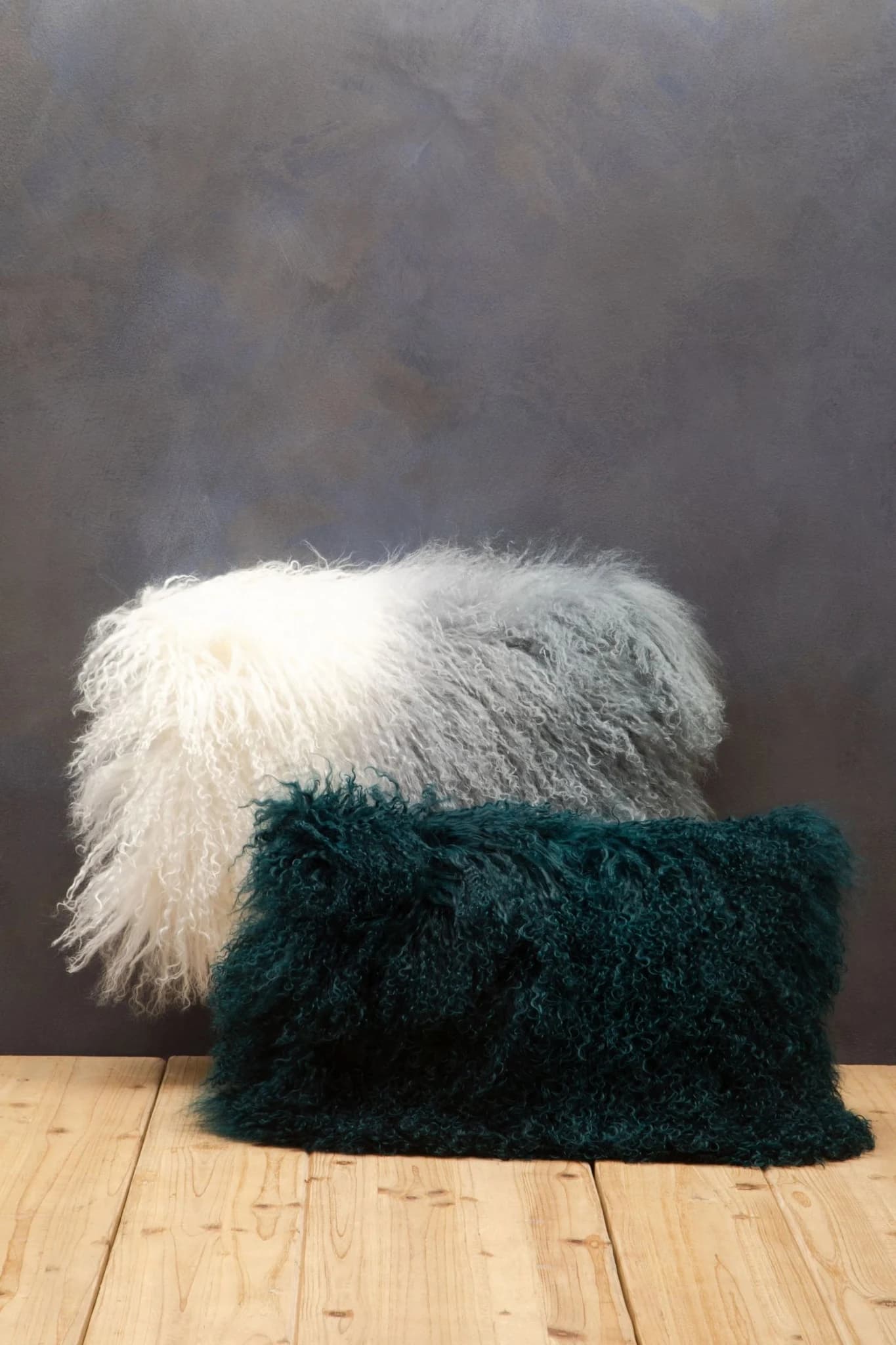 Bosie Real Mongolian Fur Blue Ombre Rectangular Cushion - Decorative, photo 2 of 8