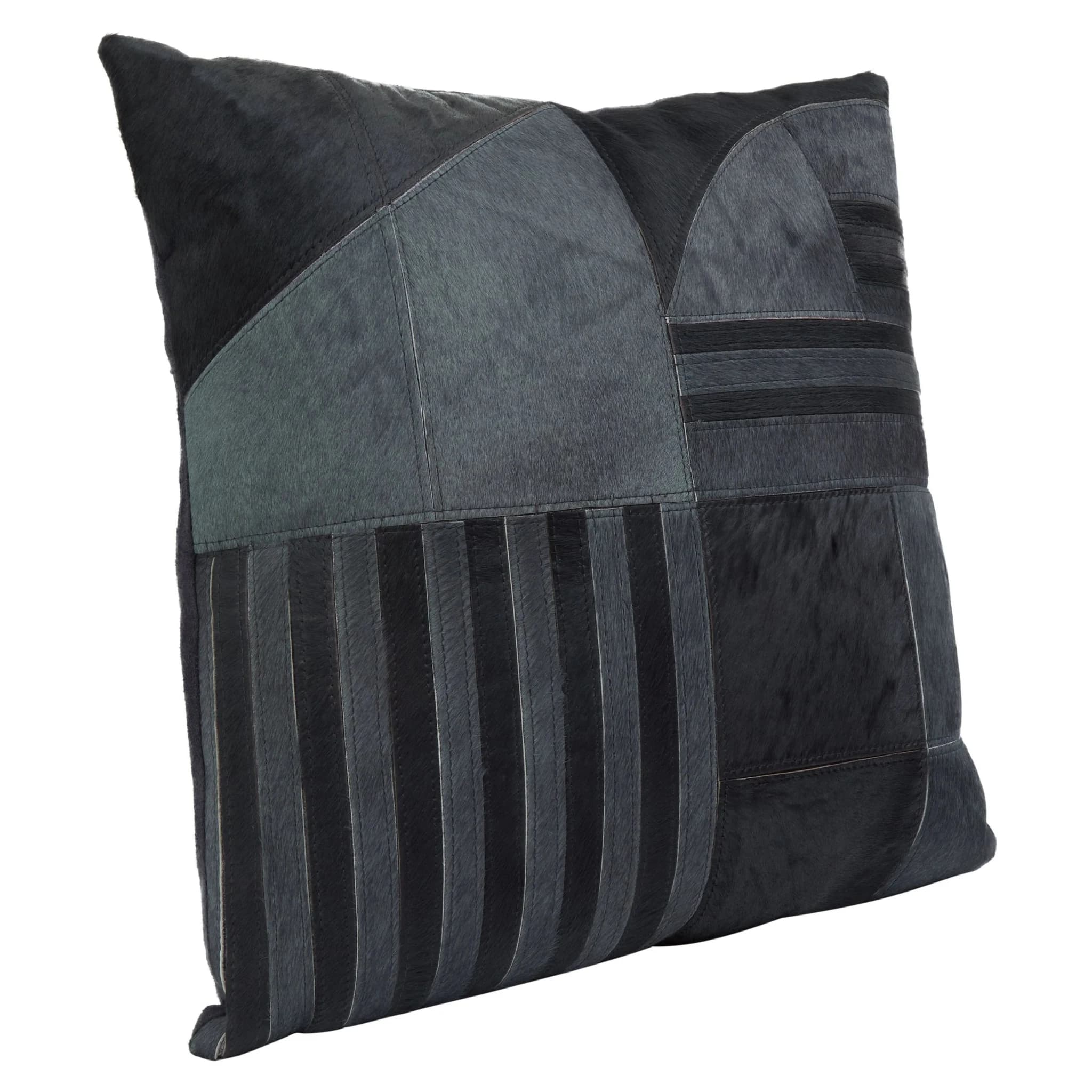 Bosie Safira Black And Grey Hair on Leather Cushion - Decorative, photo 4 of 7