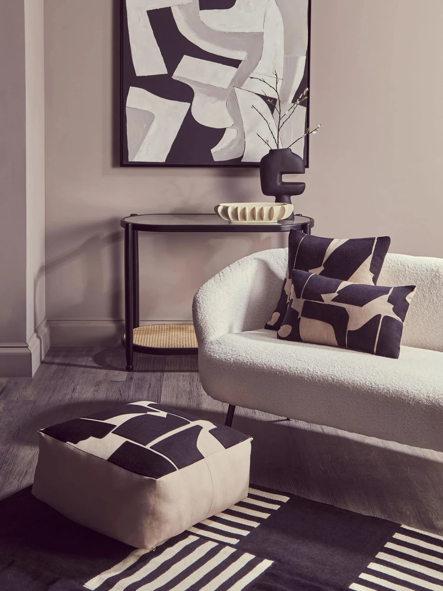 Bosie Ozella Natural And Black Square Floor Cushion - Decorative, photo 6 of 8