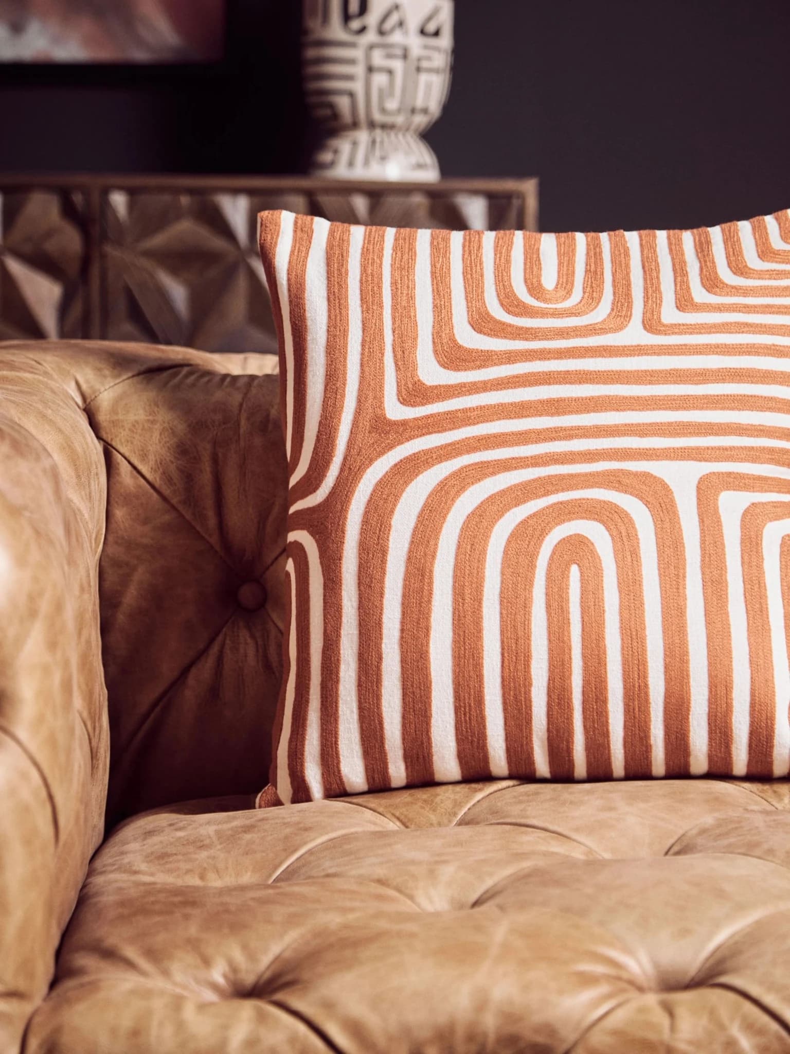Bosie Ozella Rust and White Square Cushion - Decorative, photo 7 of 8