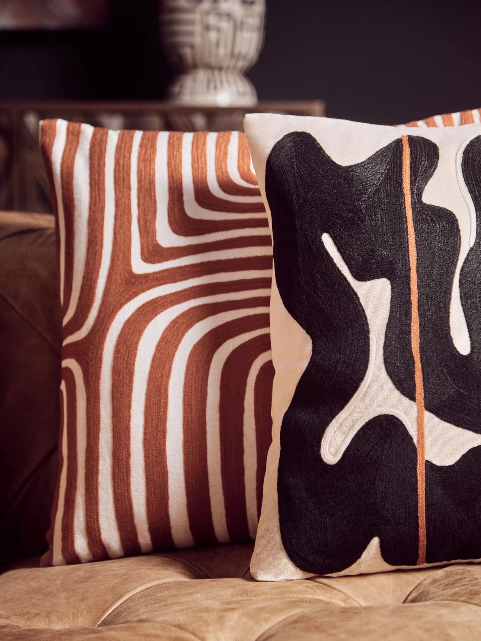 Bosie Ozella Rust and White Square Cushion - Decorative, photo 4 of 8