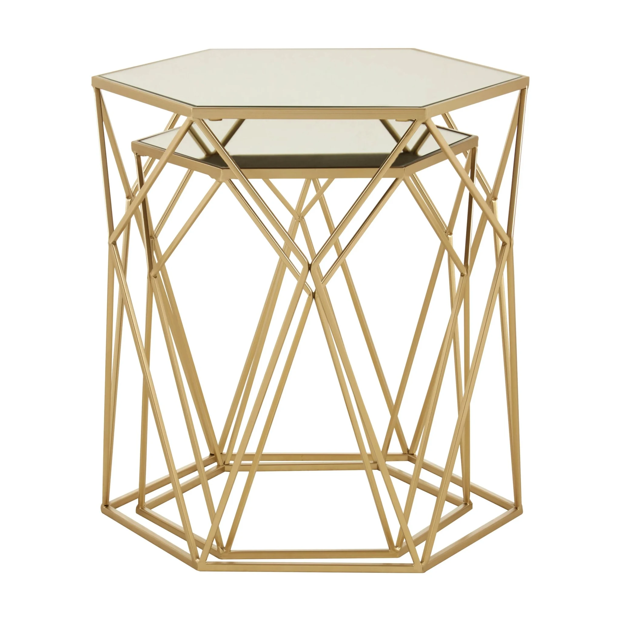 Avantis Champagne Finish Hexagonal Set of 2 Side Tables - Tables, photo 5 of 8