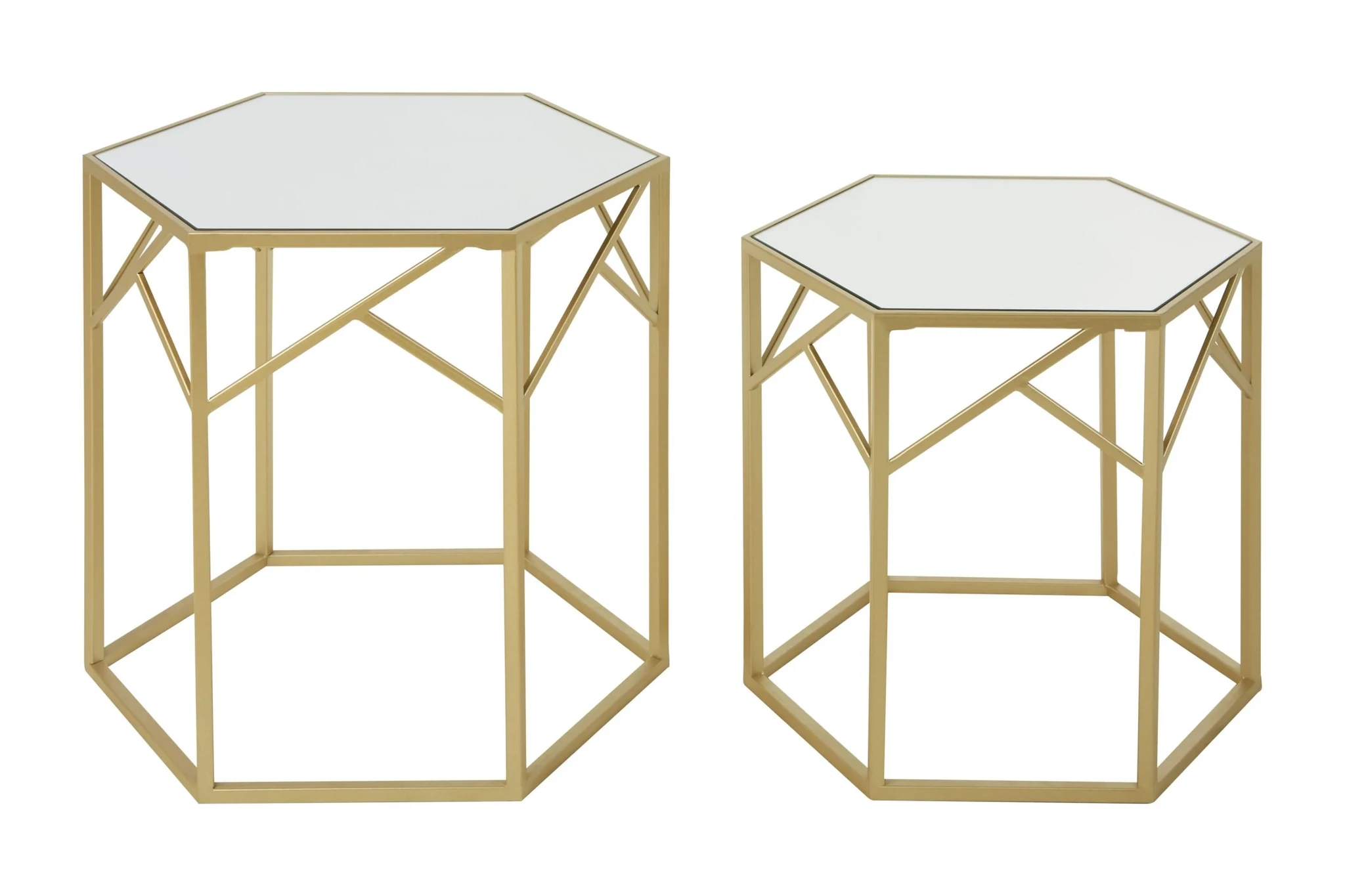 Avantis Champagne Finish and Mirror Set Of 2 Hexagonal Side Tables - Tables, photo 6 of 8