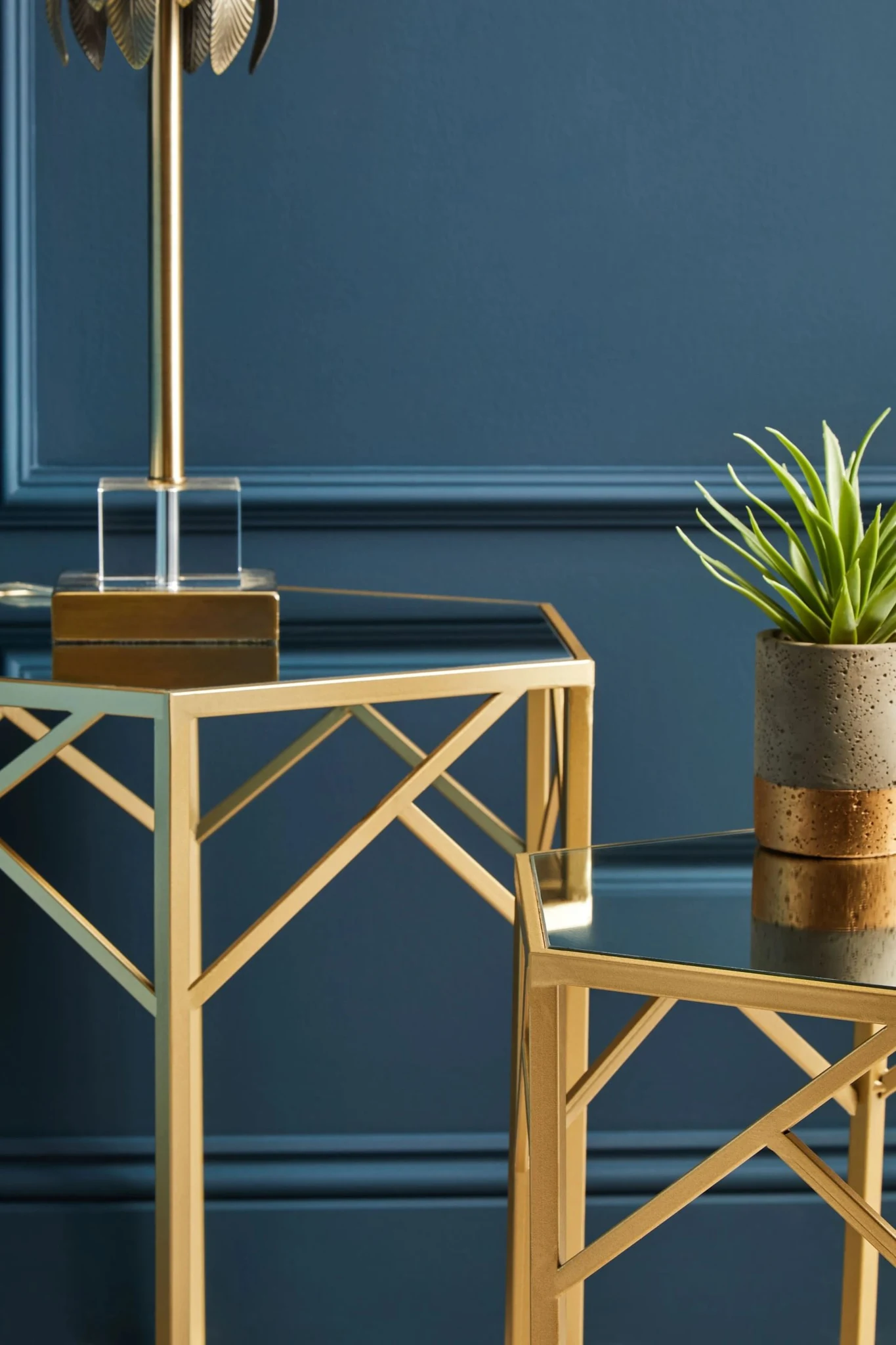 Avantis Champagne Finish and Mirror Set Of 2 Hexagonal Side Tables - Tables, photo 3 of 8