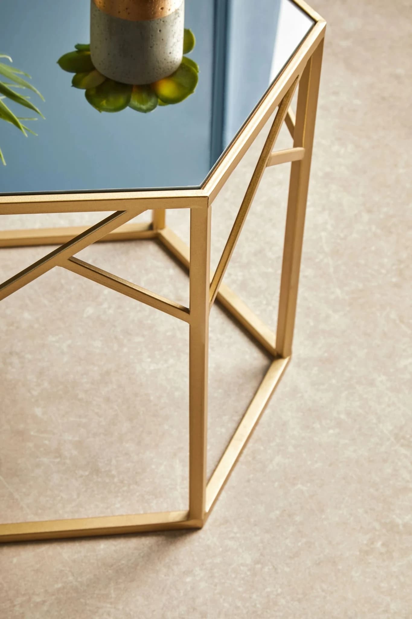 Avantis Champagne Finish and Mirror Set Of 2 Hexagonal Side Tables - Tables, photo 2 of 8