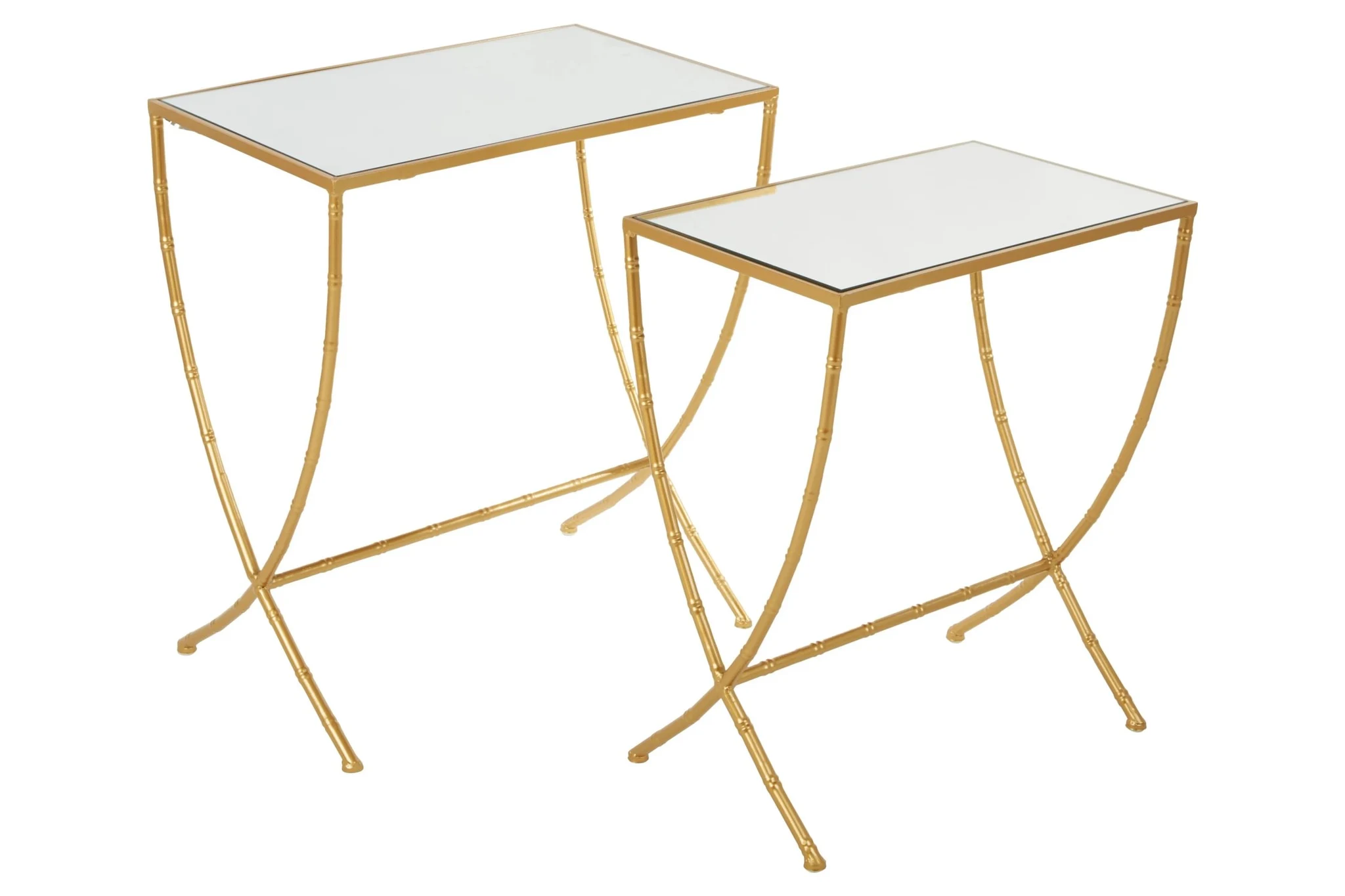 Avantis Gold Finish Set Of 2 Bamboo Design Side Tables - Tables, photo 6 of 8
