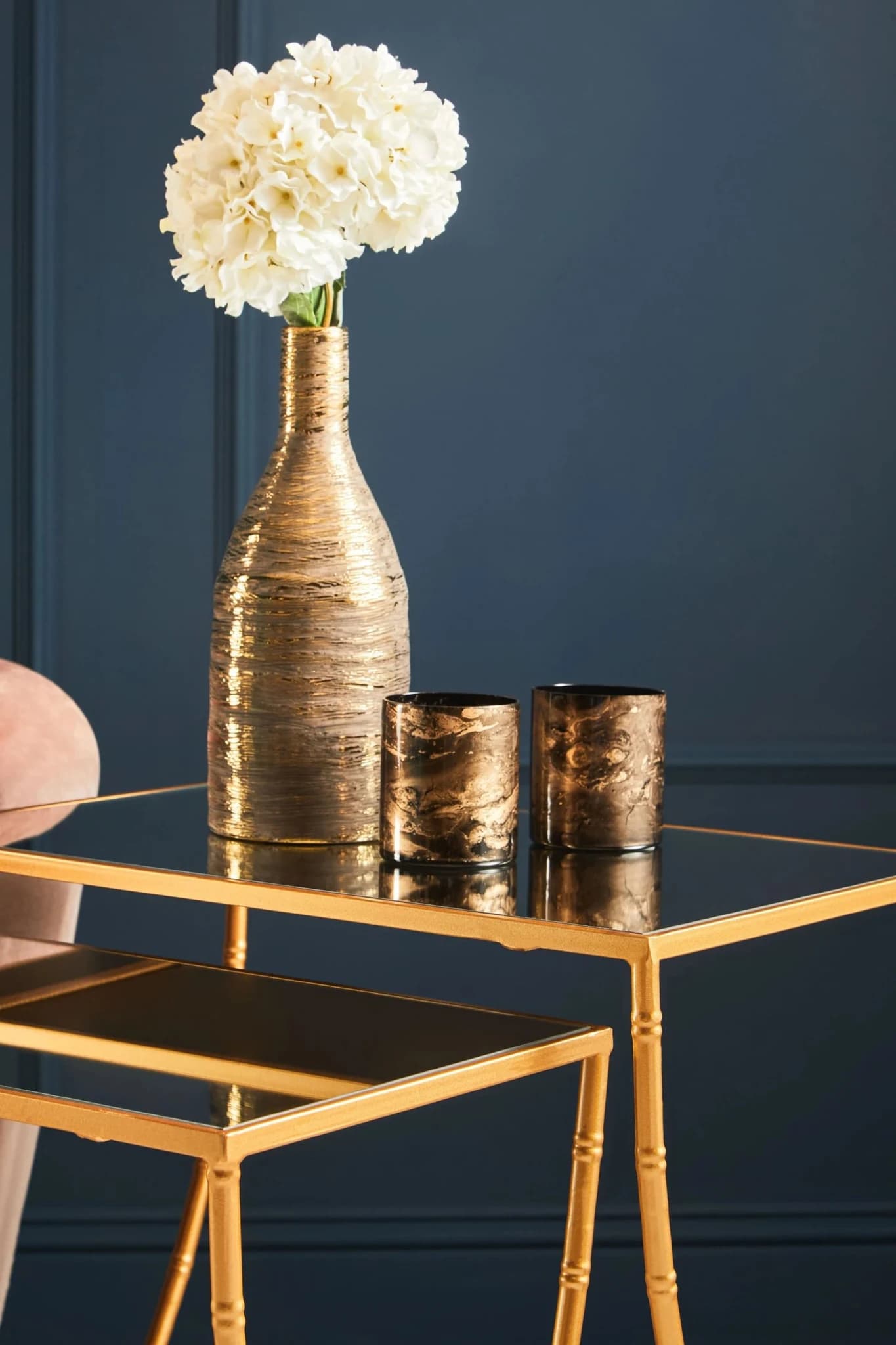 Avantis Gold Finish Set Of 2 Bamboo Design Side Tables - Tables, photo 3 of 8