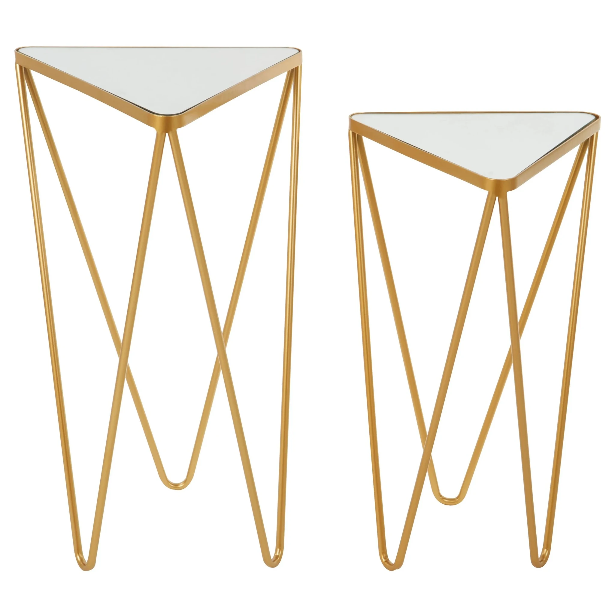 Avantis Gold Finish and Mirrored Set of 2 Triangle Side Tables - Tables, photo 6 of 8