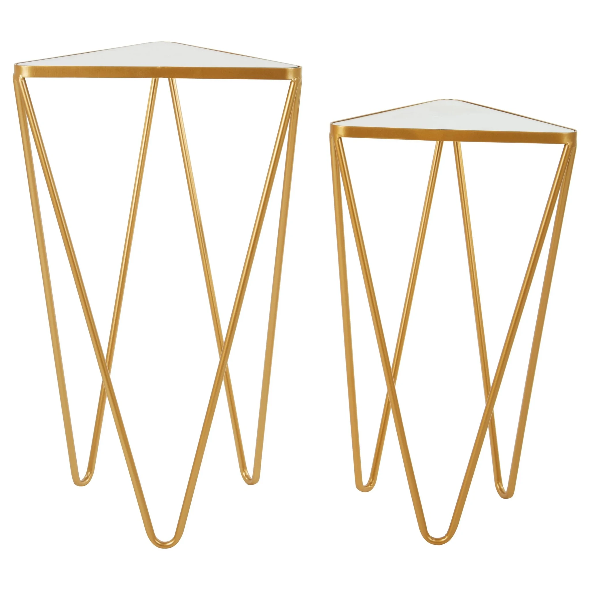 Avantis Gold Finish and Mirrored Set of 2 Triangle Side Tables - Tables, photo 5 of 8